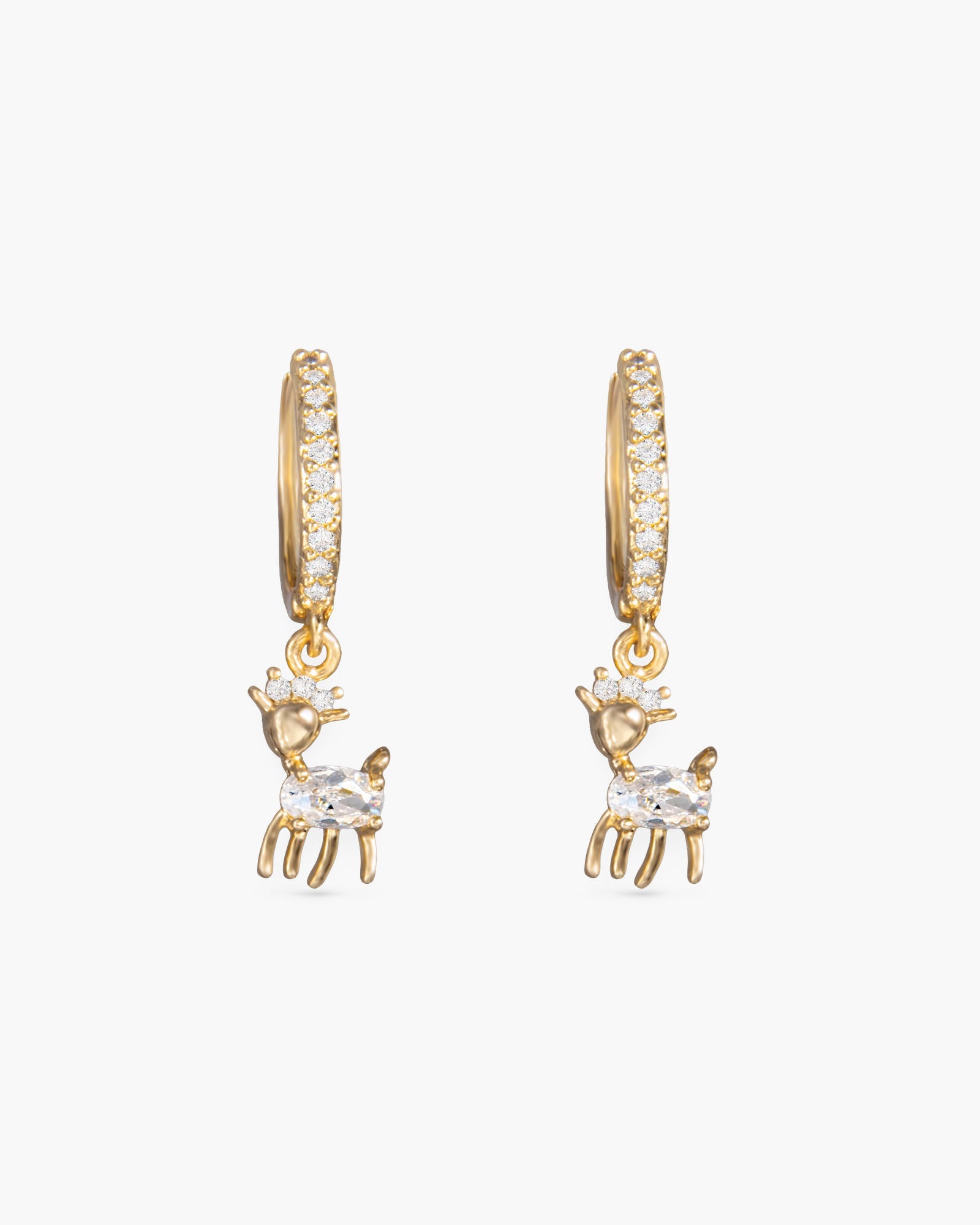 Gold Clear Reindeer Drop Earrings