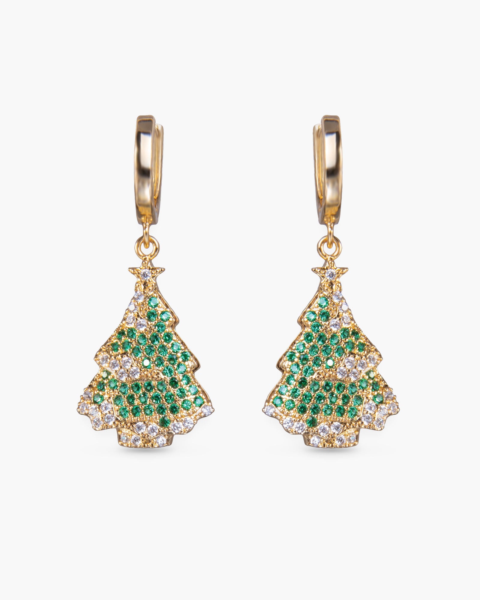 Gold Christmas Tree with Snow Earrings