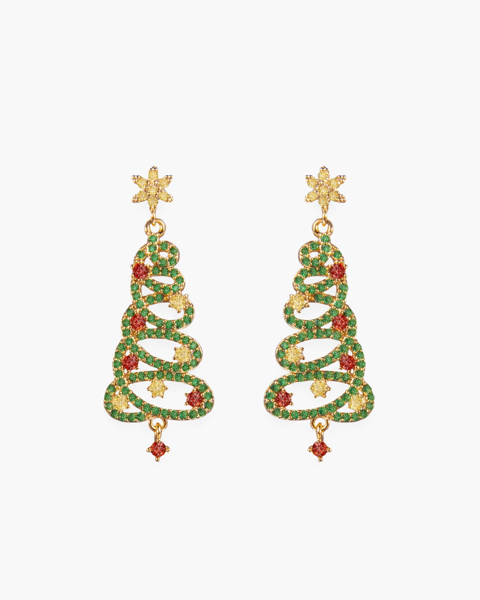 Gold Spiral Christmas Tree with Star Earrings