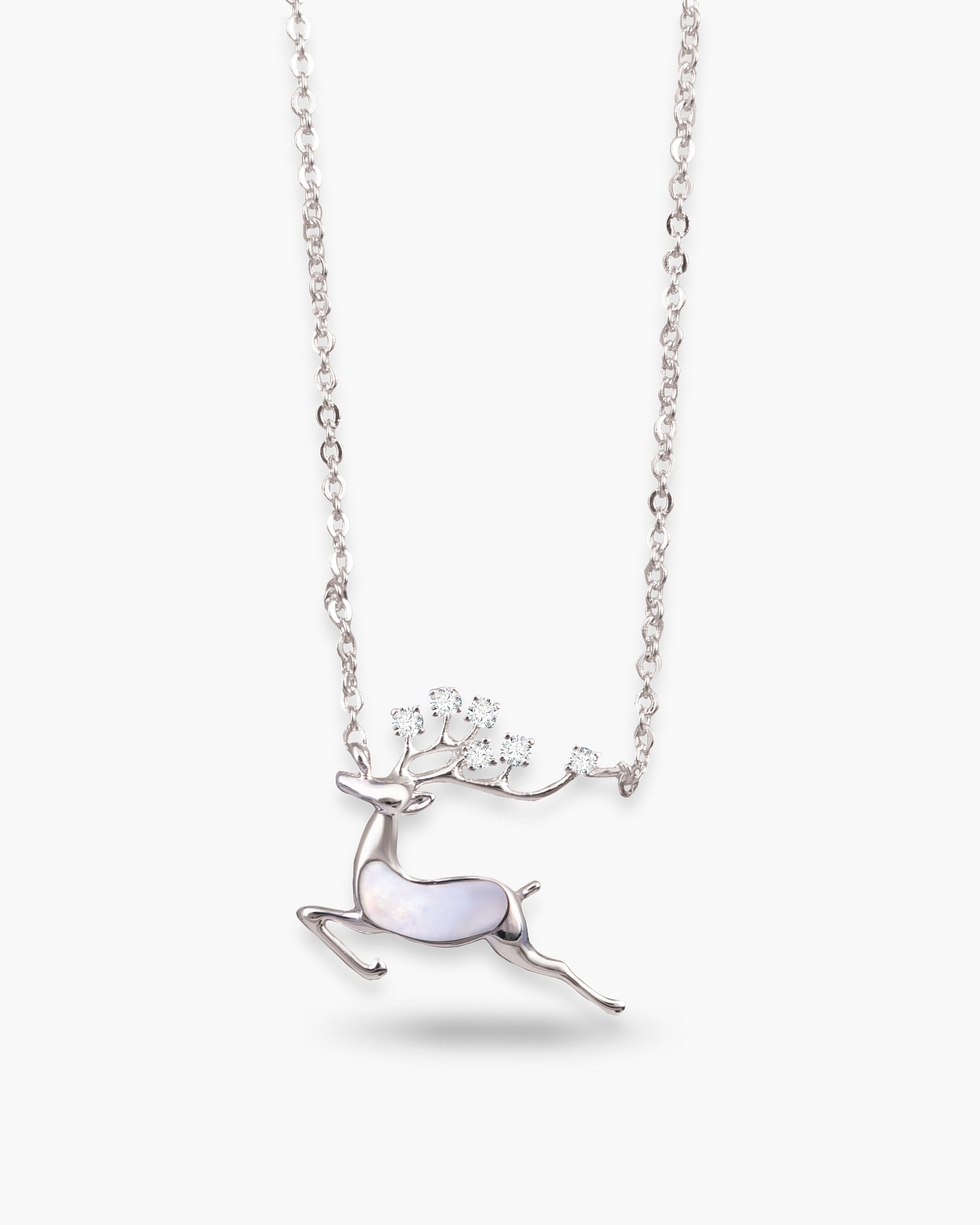 Silver MOP Leaping Reindeer Necklace