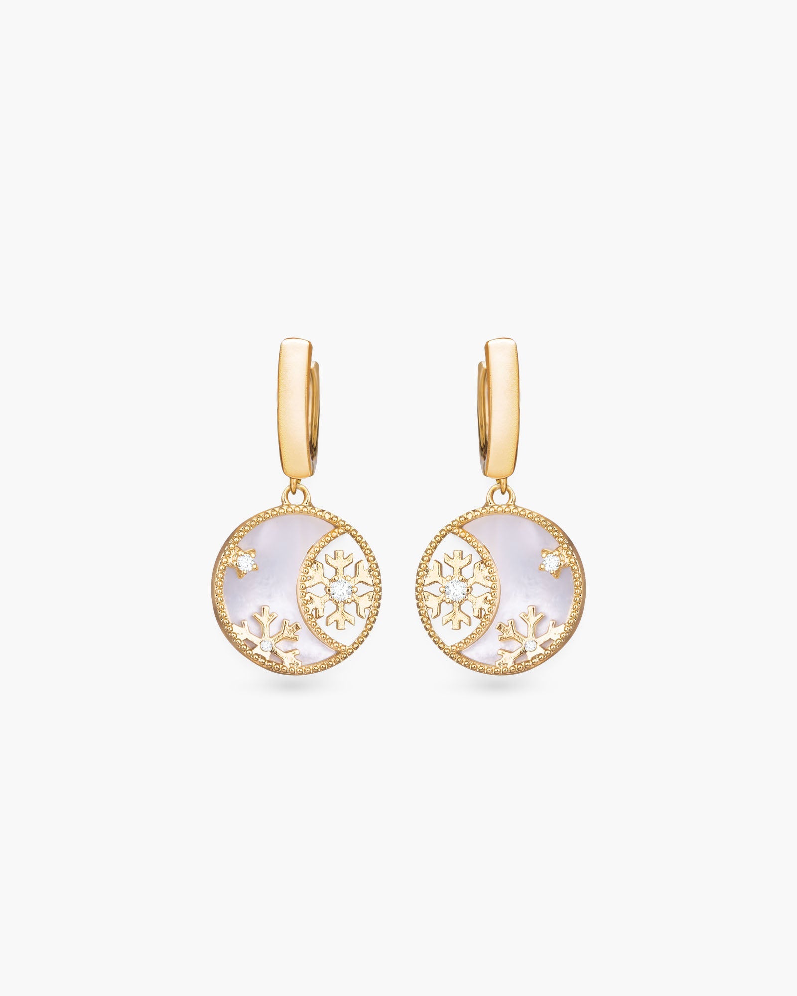 Gold CZ MOP Snowflake Oranment Earrings