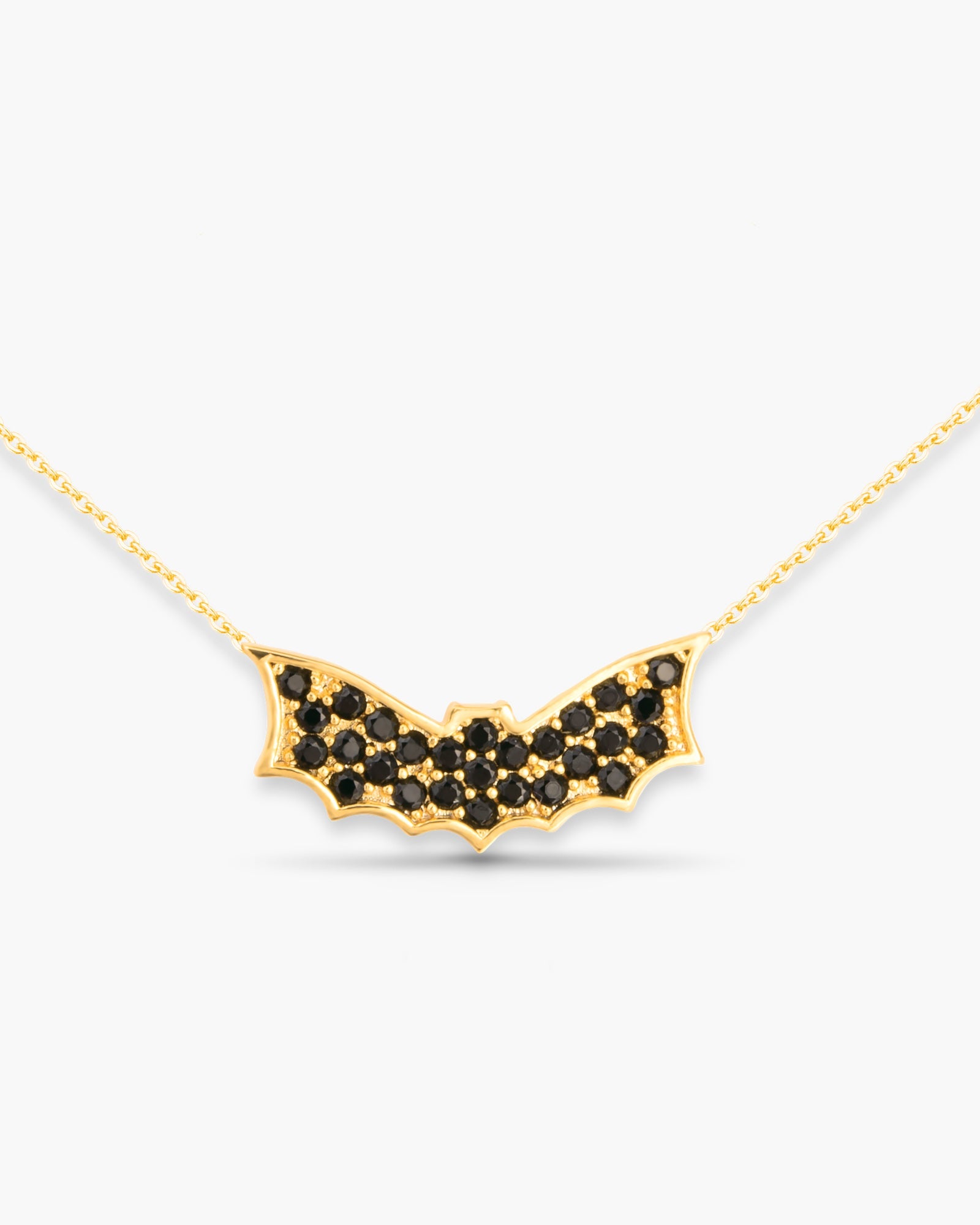 Black CZ Bat Necklace Gold