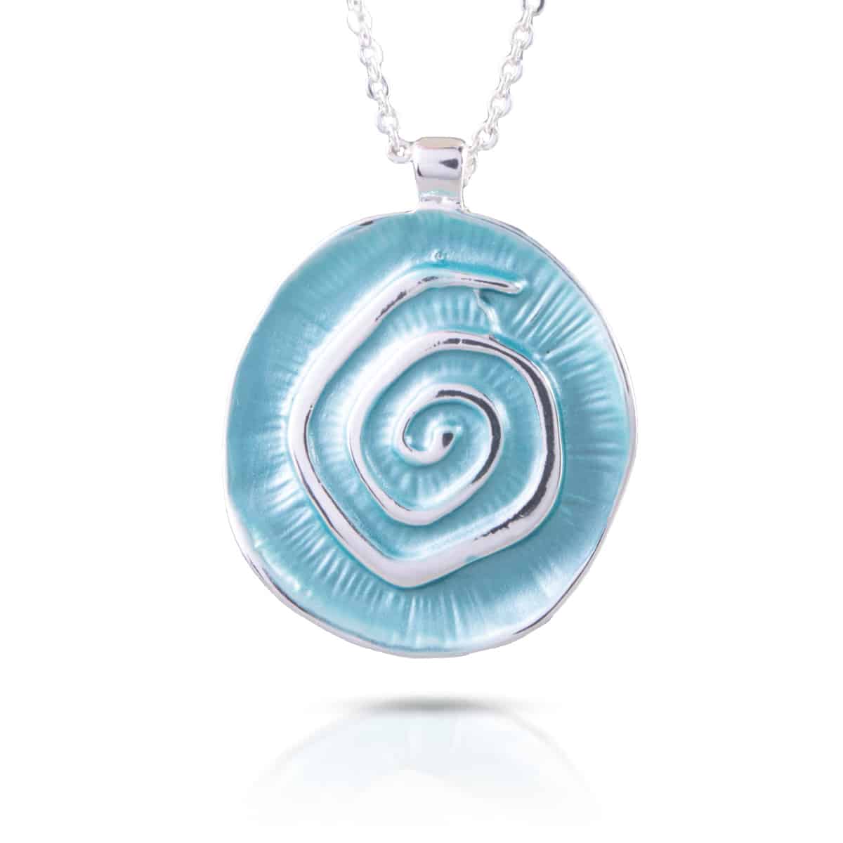 Natural Elements Silver Enameled Necklace - Spiral Embossed Aqua
