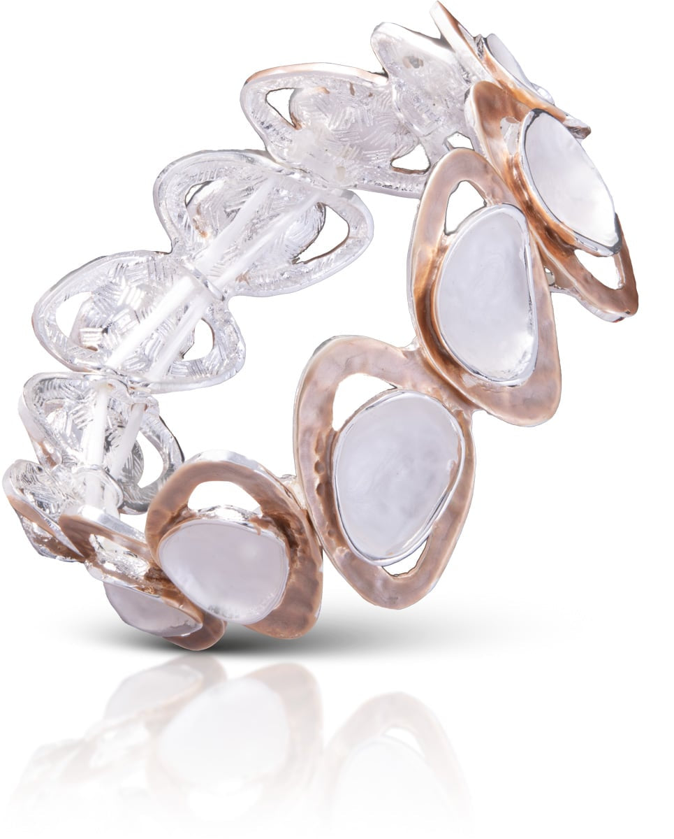 Natural Elements Rosegold Stretch Bracelet - Oblong Slice, Ivory