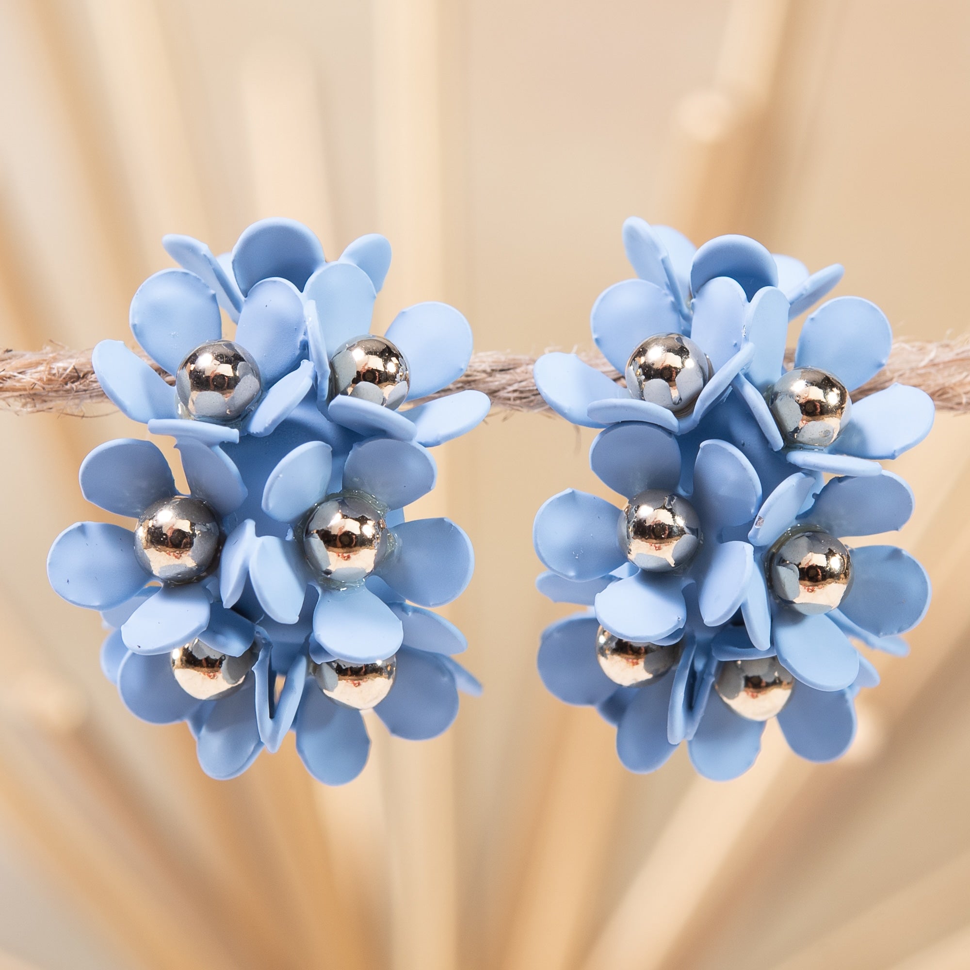 Cluster Flower Ear Hugger Earrings - Milky Blue