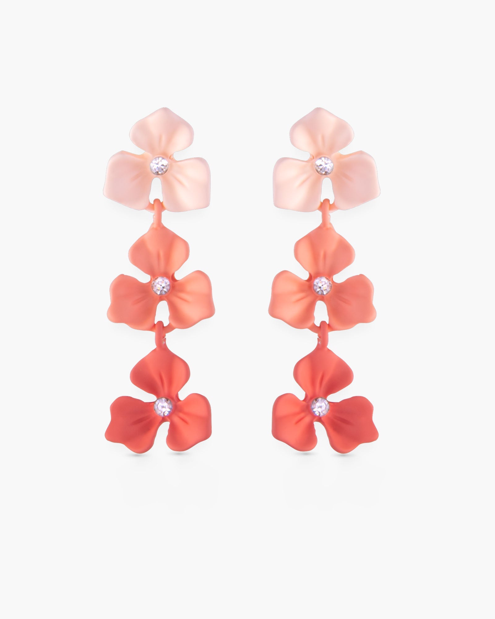 CZ Coral Ombre Trillium Flower Drop Earrings
