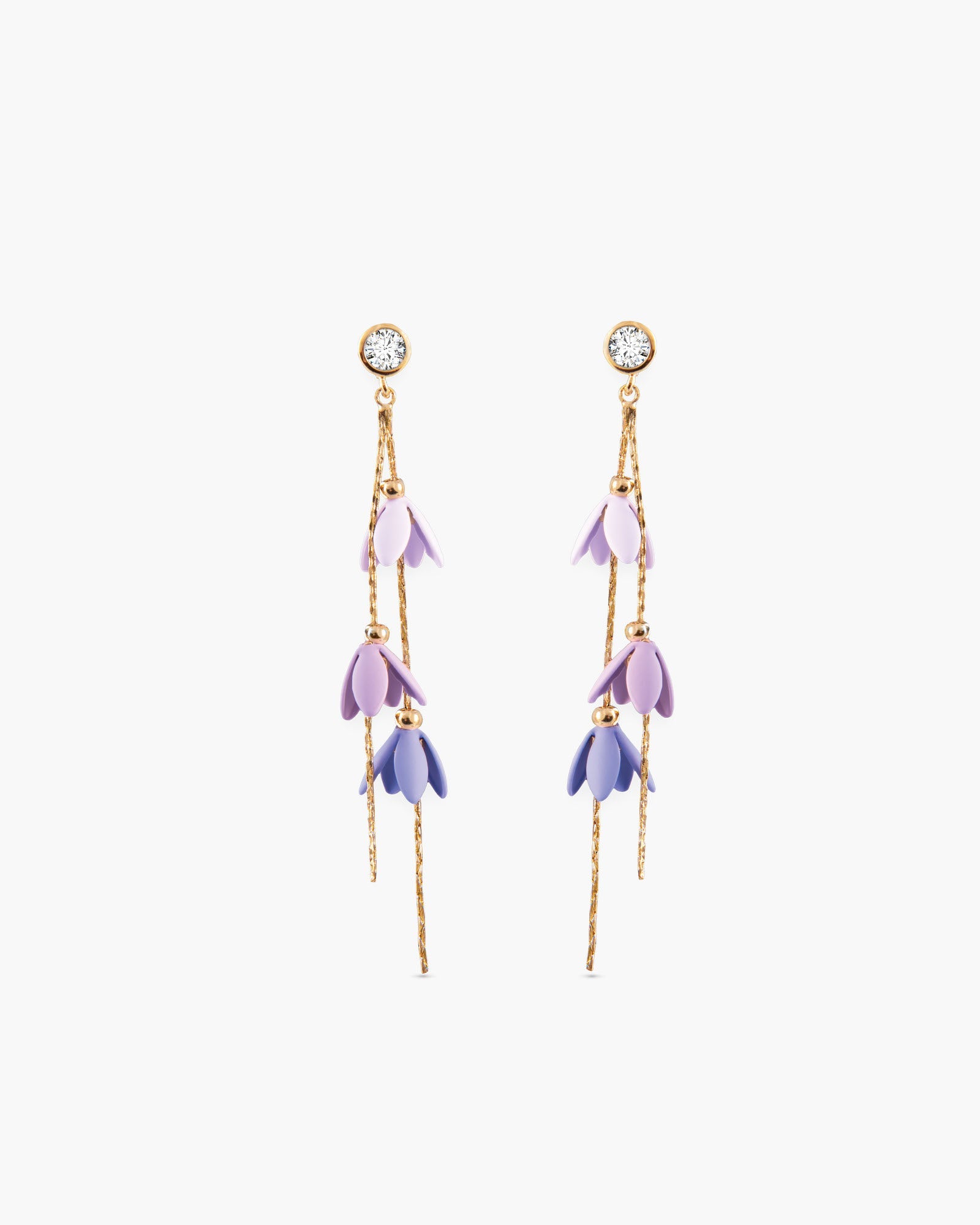 Gold/CZ Purple Ombre Lily Bells Drop Earrings