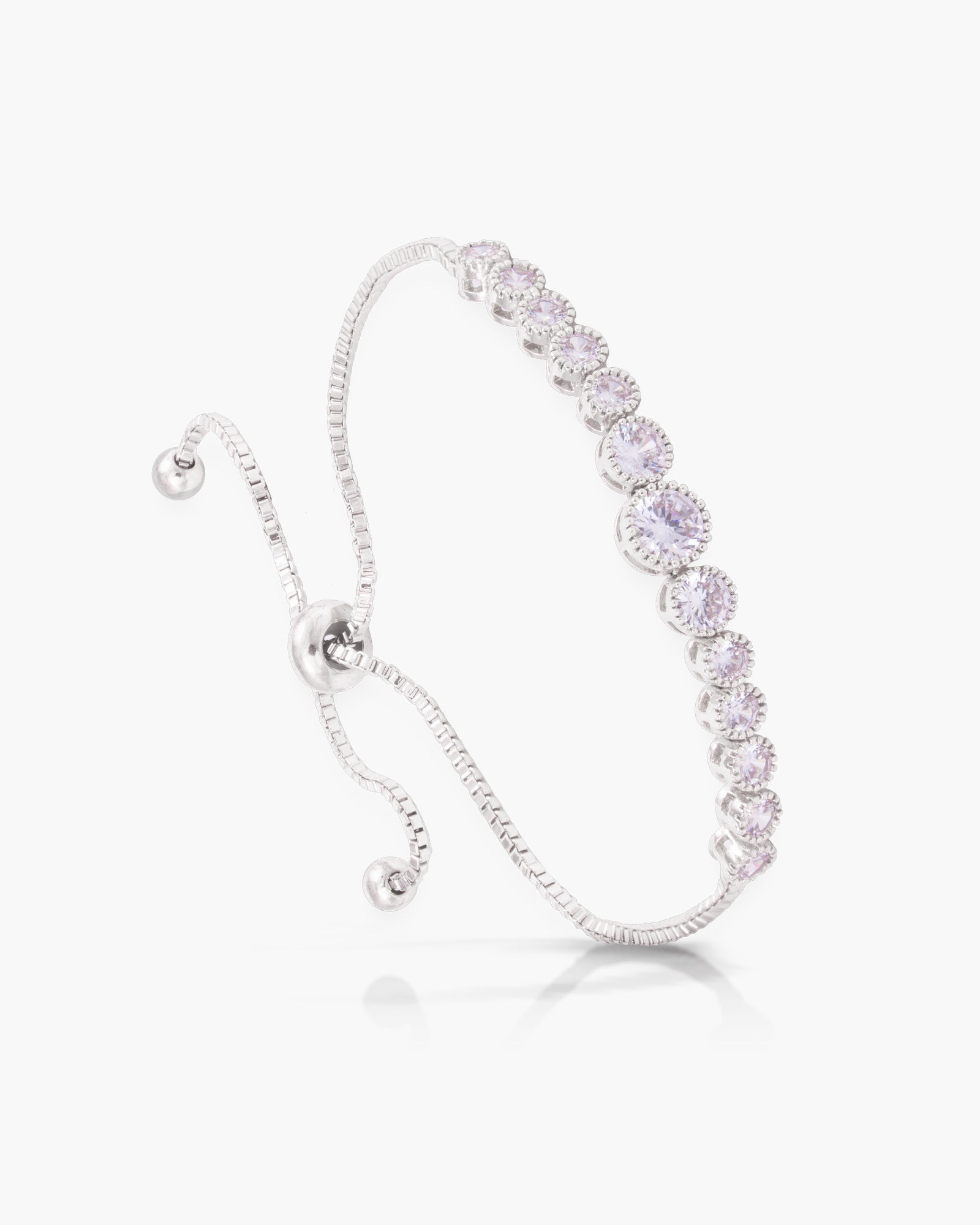 Graduated Round CZ Adjustable Bracelet - Silver