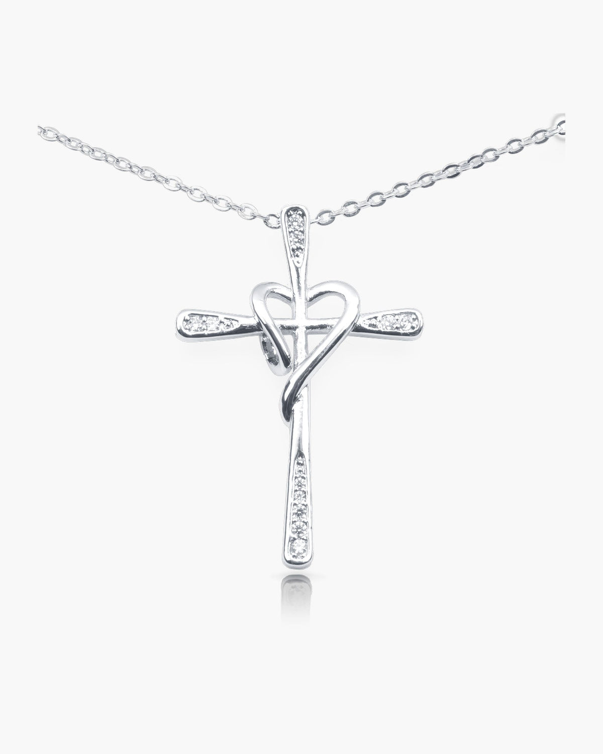 Pave Cross Heart Necklace - Silver