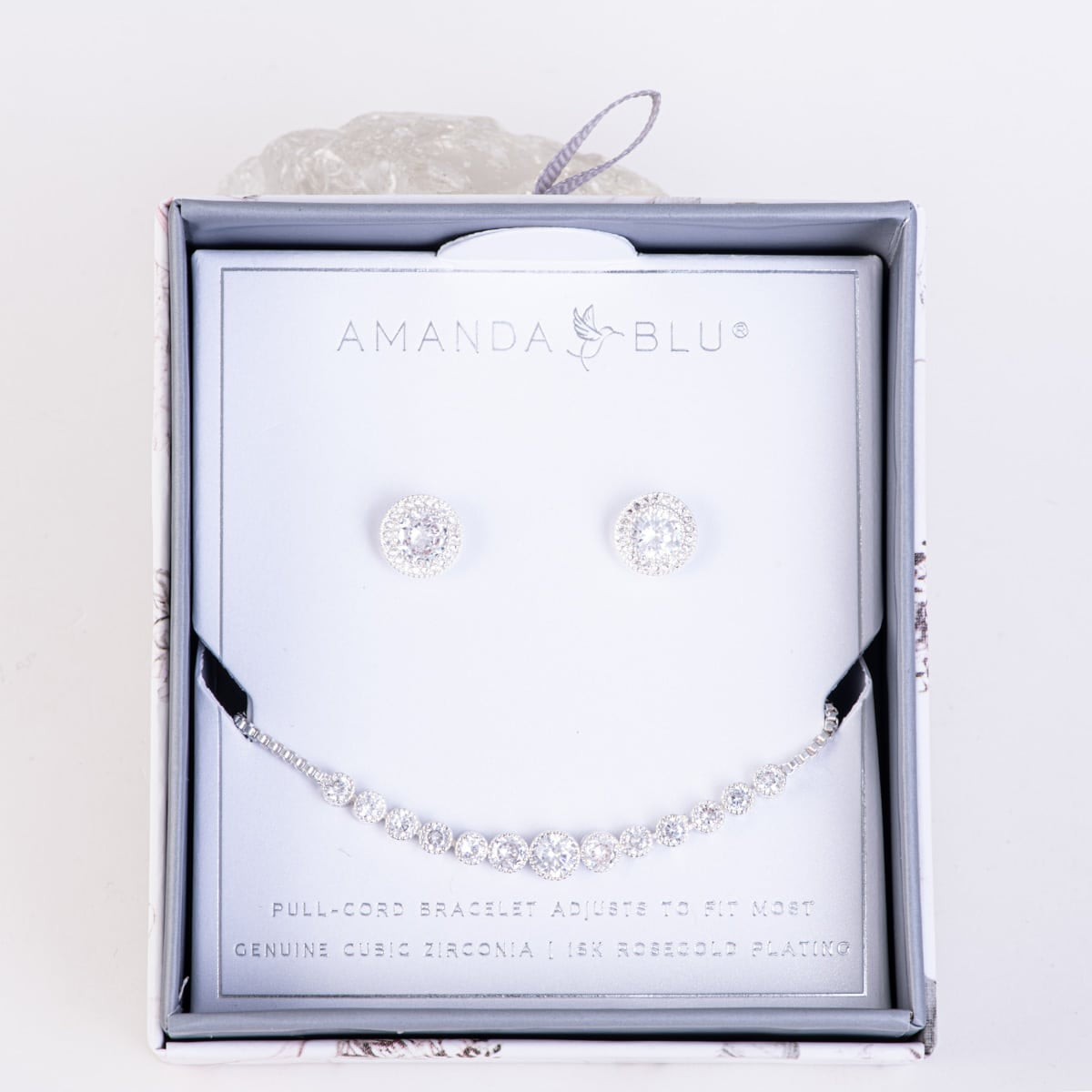 Boxed Earring & Adj. Bracelet Set Silver Halo/Graduated
