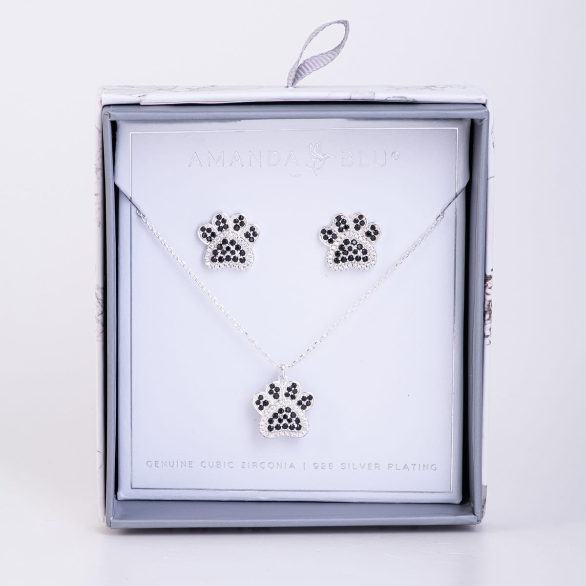 Boxed Earring & Necklace Set Silver Paw Print