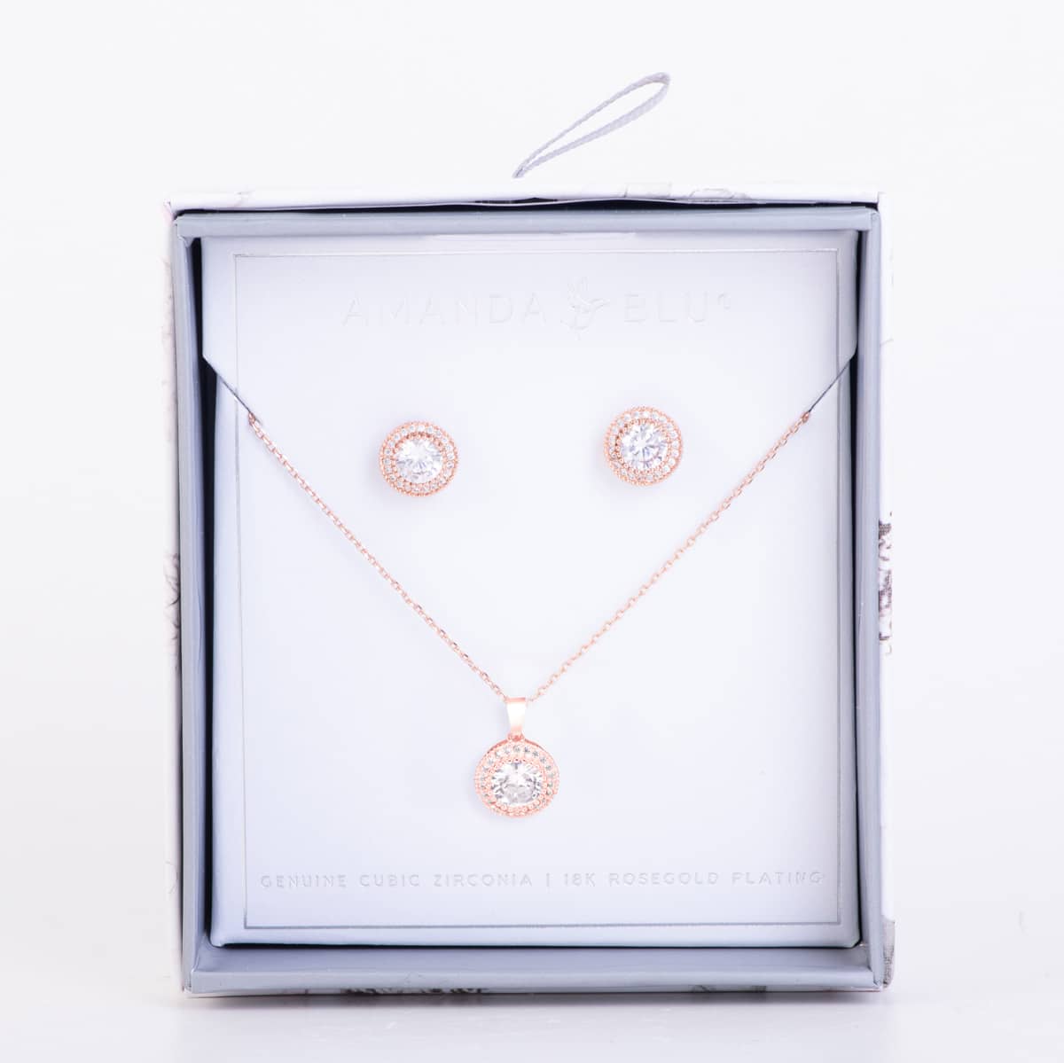 Boxed CZ Earring & Necklace Set Rosegold Halo