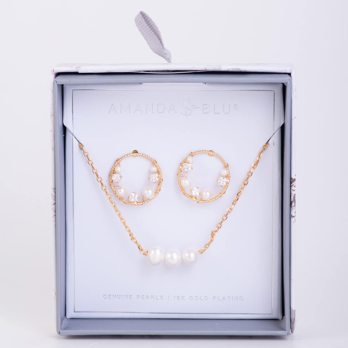 Boxed Pearl Earring & Necklace Set - Gold Multi Wrapped/Row
