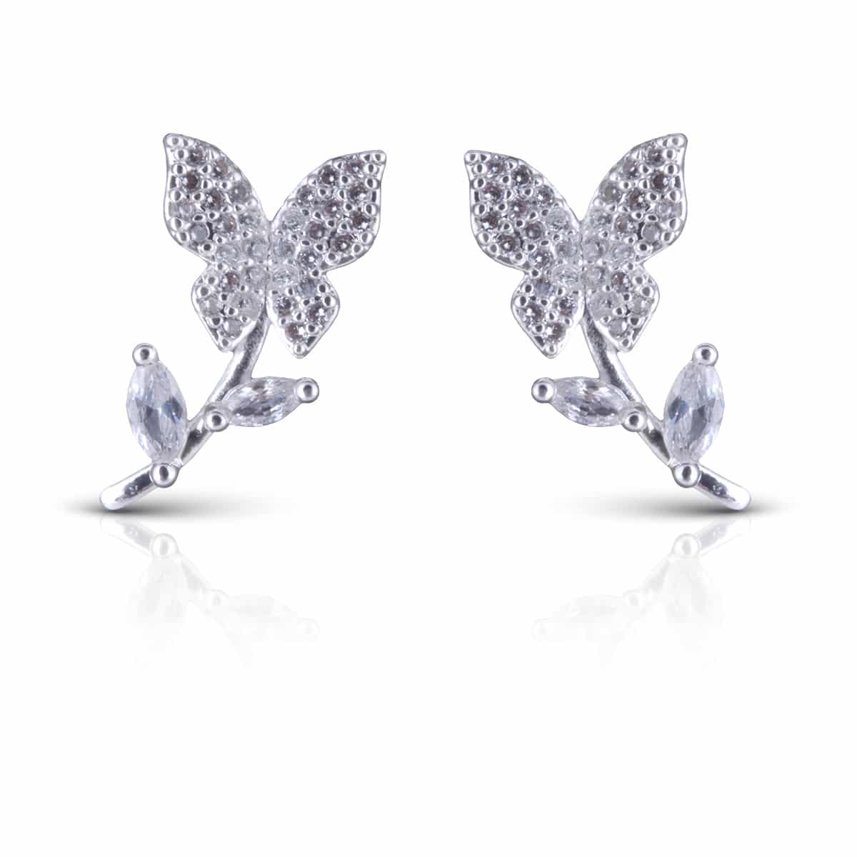 Butterfly Flower Earrings - Silver