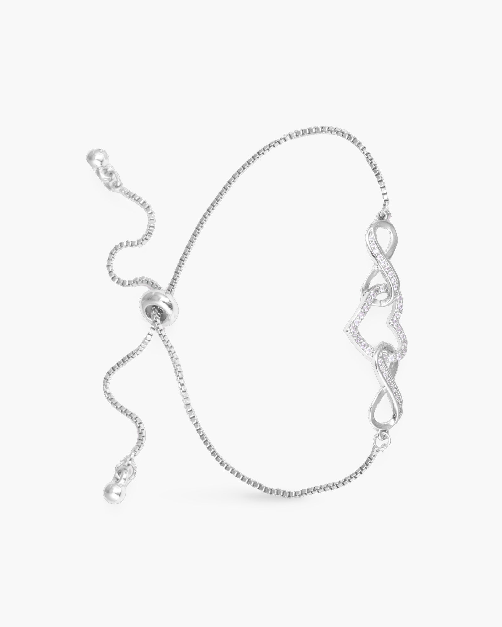 Infinity Heart Pull-Cord Bracelet - Silver