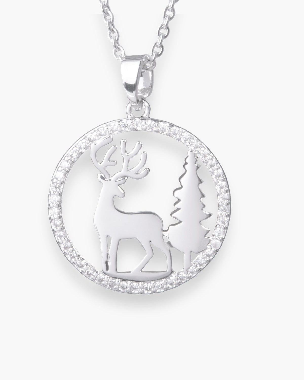 Silver Deer CZ Circle Necklace