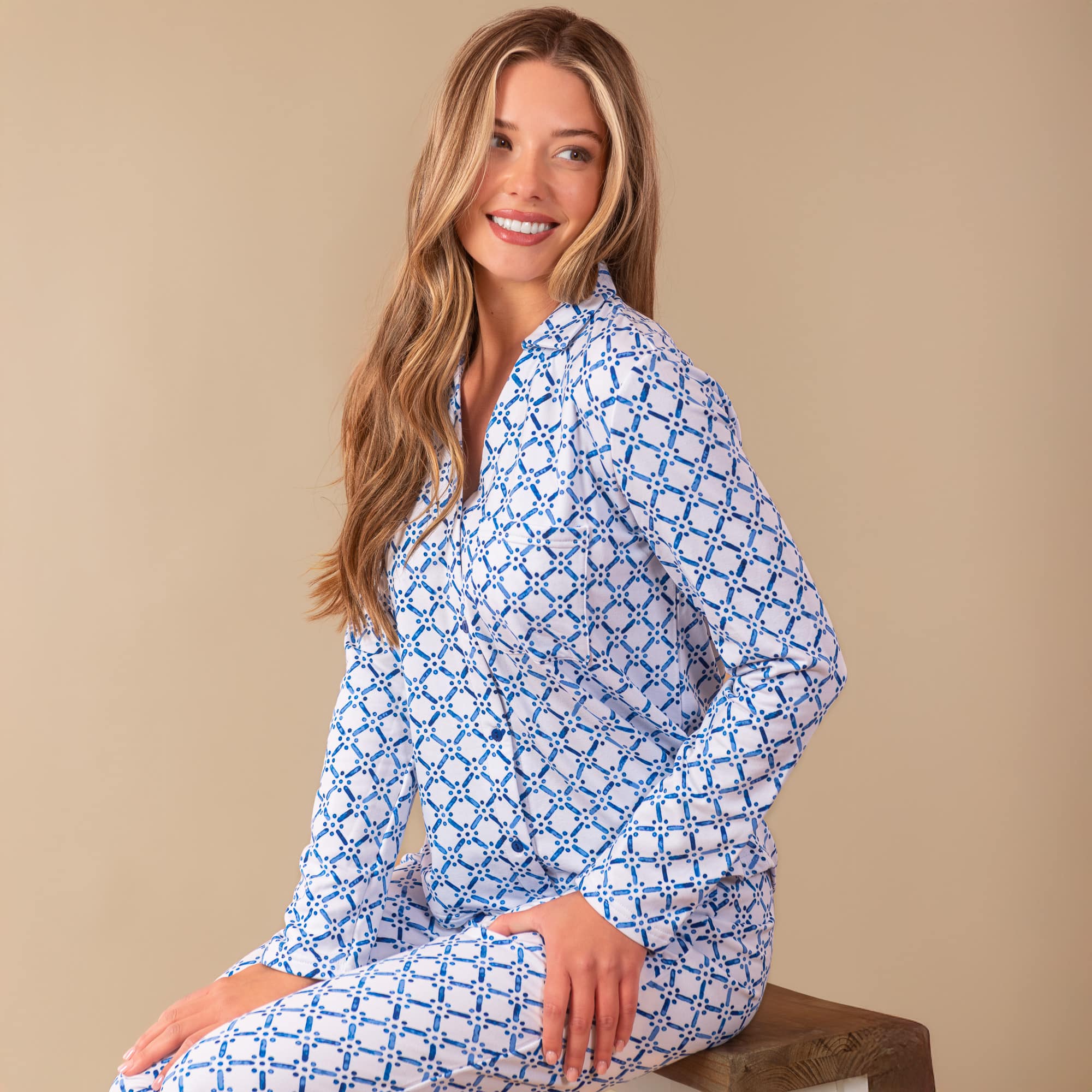 Blu Diamond Pajama Top | Blue Cloud Plush Long Sleeve PJs