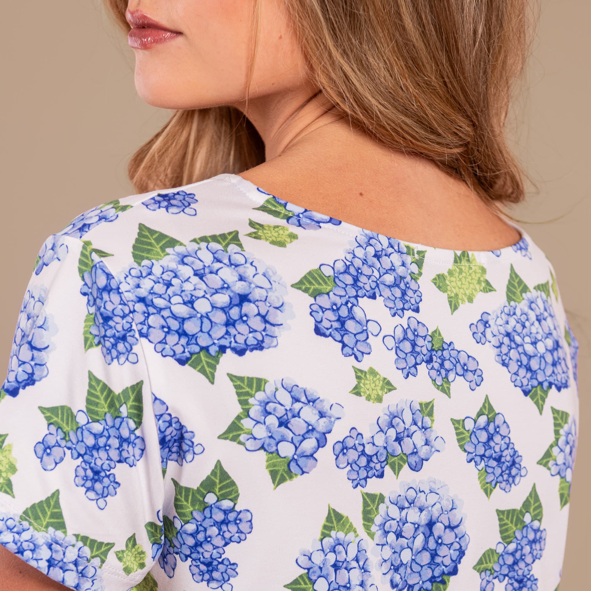 Blu Hydrangea Pajama Top | Blue Flower PJs For Women