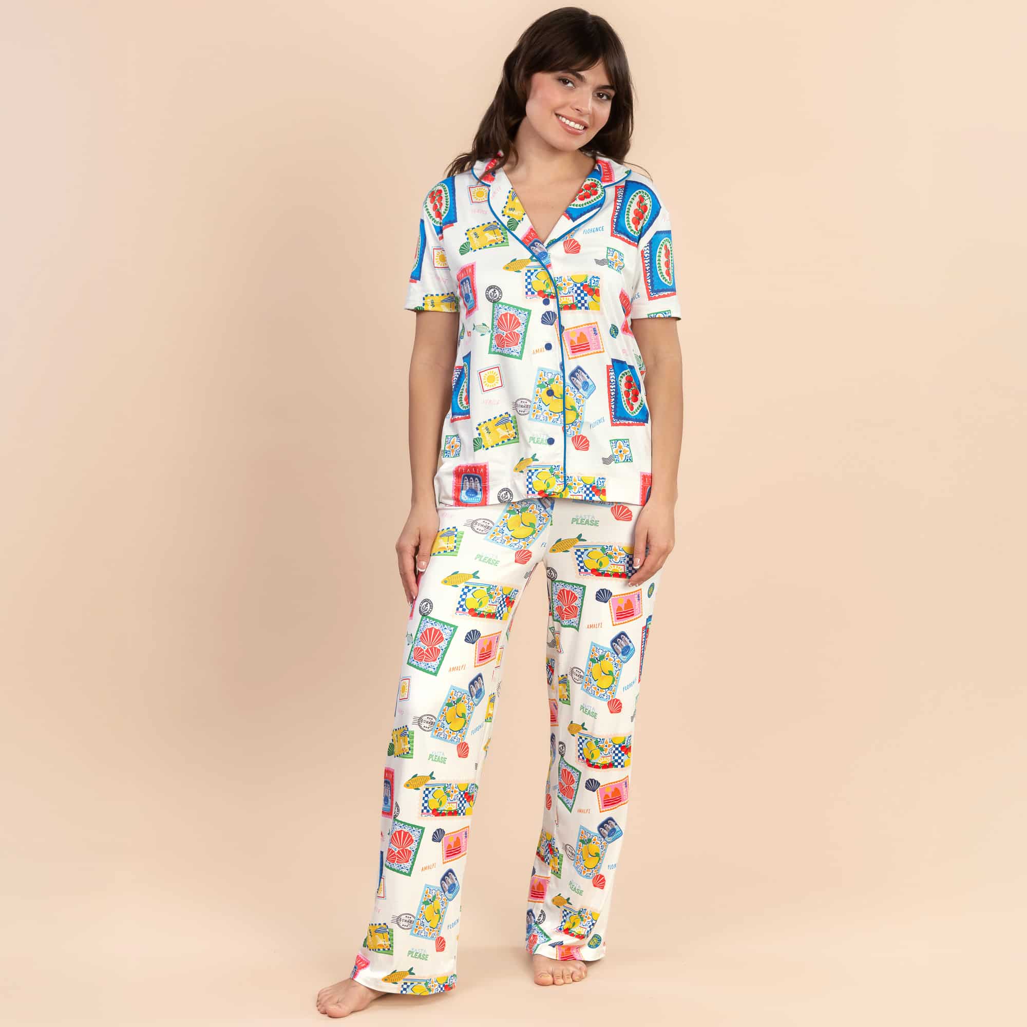 La Dolce Vita Pajama Pants | White Italian Summer PJ Bottoms