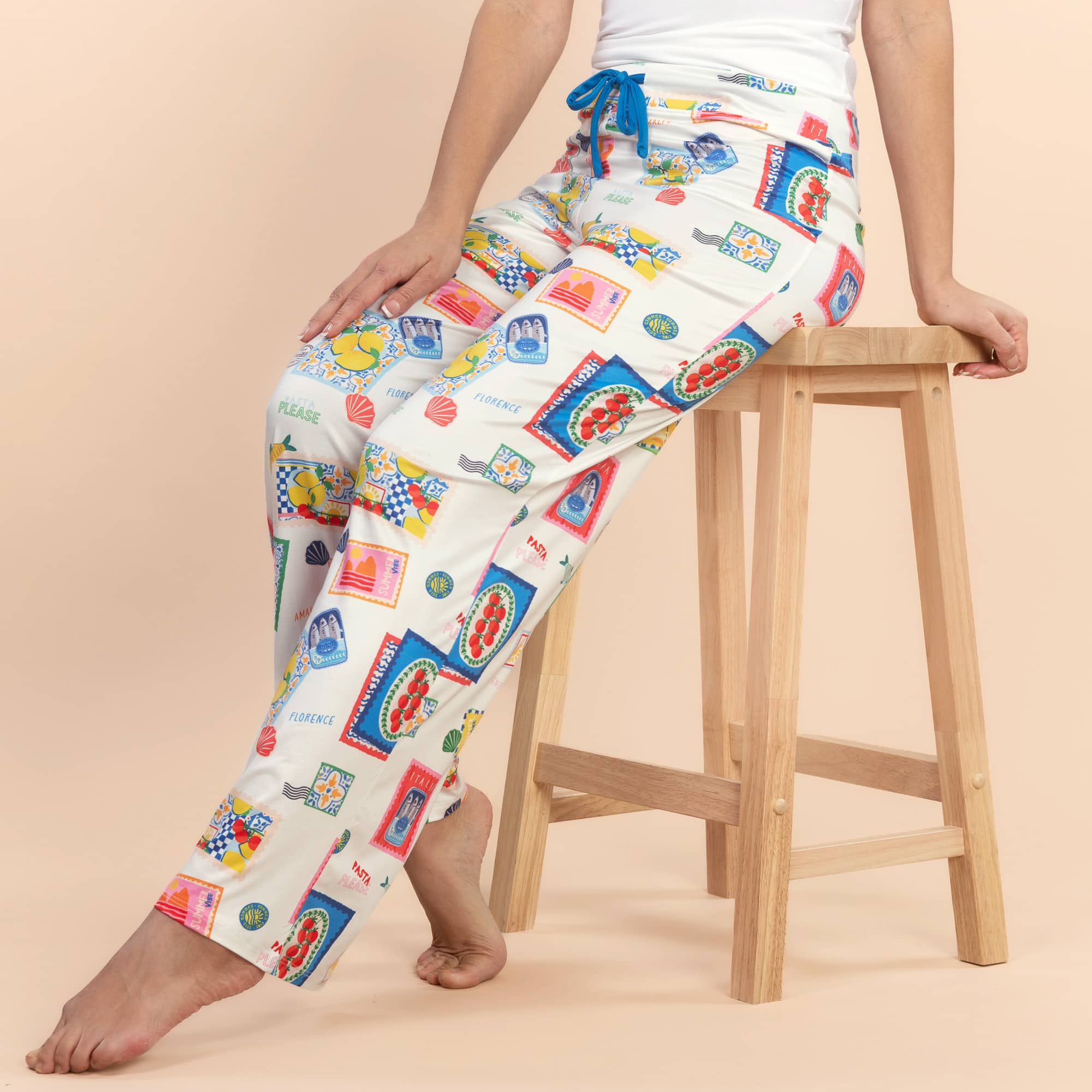 La Dolce Vita Pajama Pants | White Italian Summer PJ Bottoms