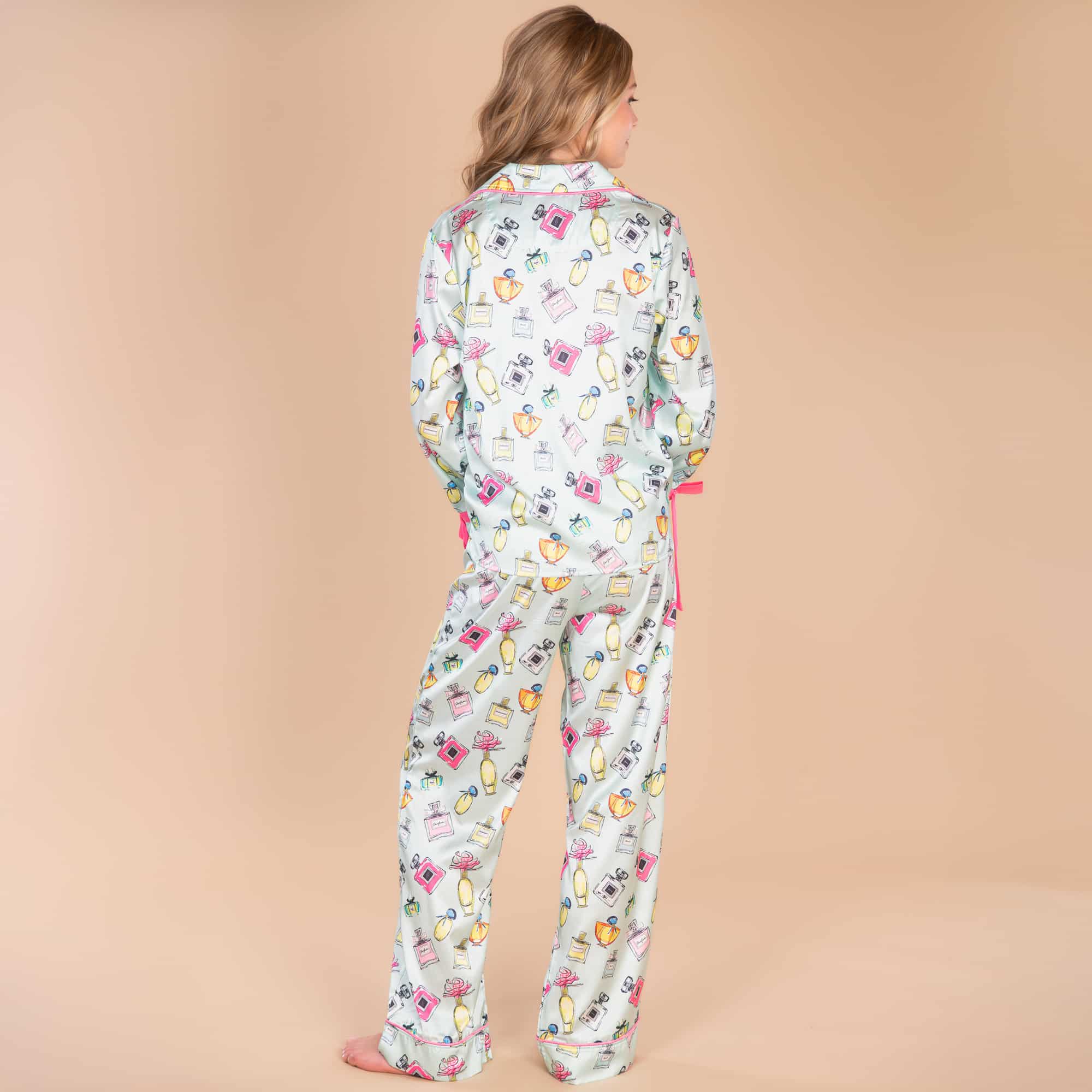 Parfumerie Satin Pajama Pants | Blue Silk Perfume PJ Bottoms