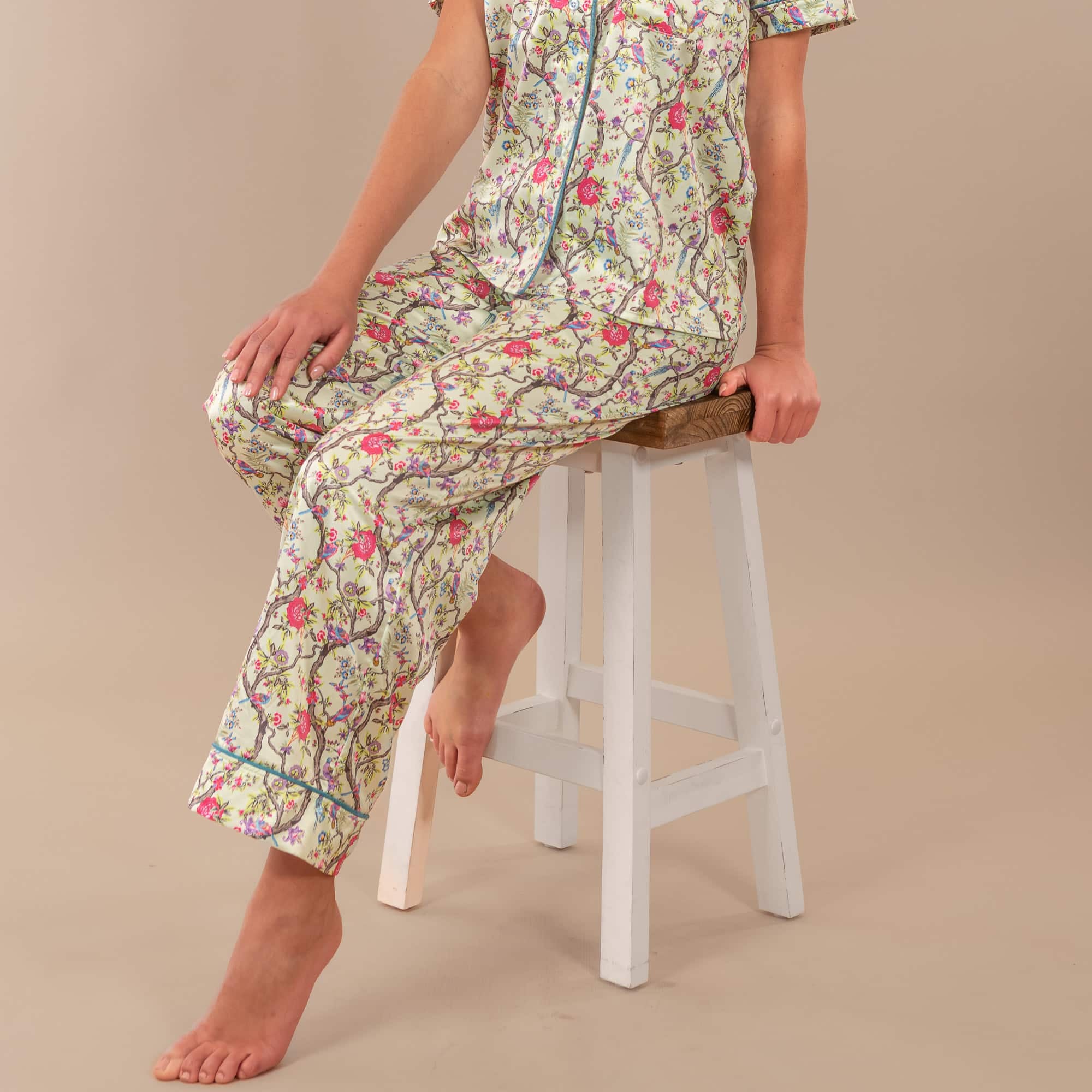 Peacock Silky Satin Pajama Pants | Green Silk PJ Bottoms