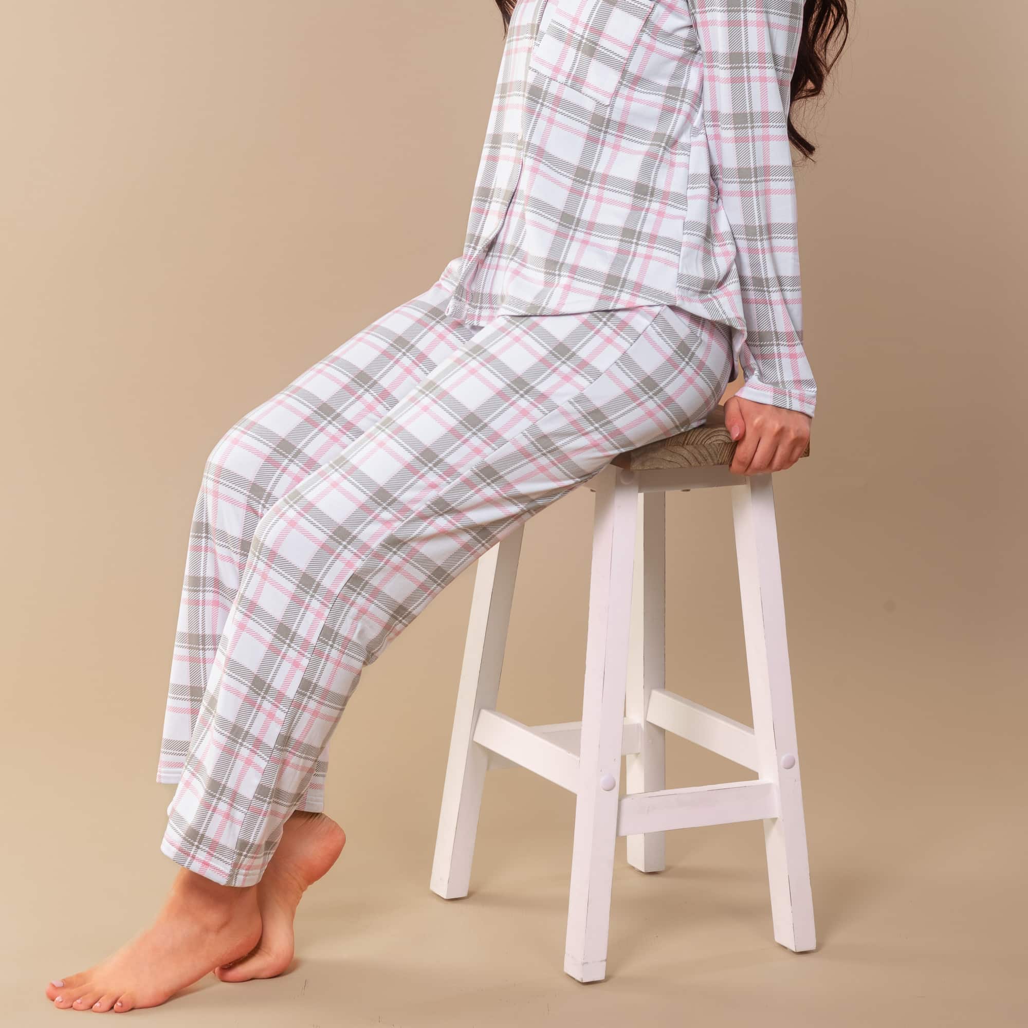 Pink and Grey Plaid Pajama Pants | Cloud Plush PJ Bottoms