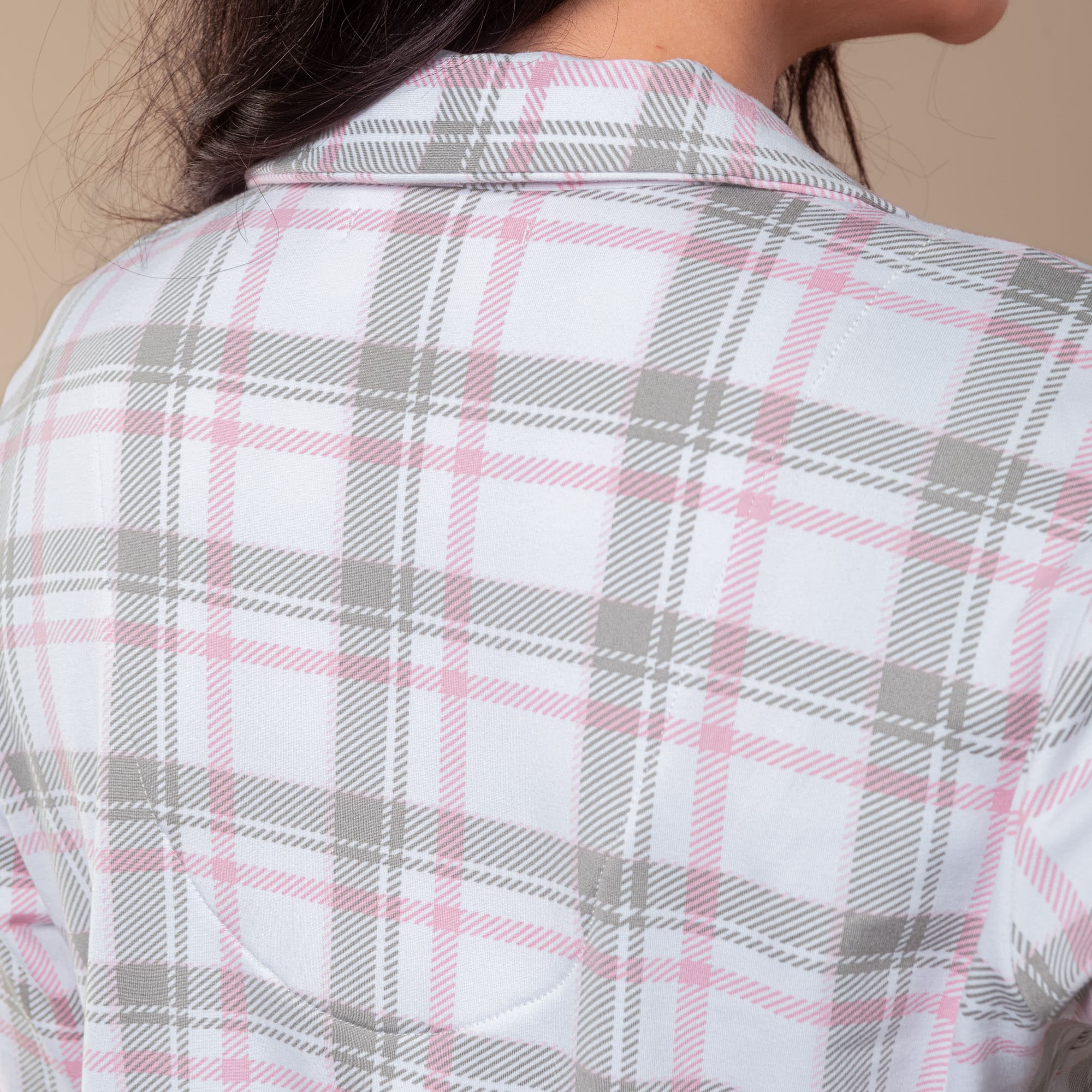 Pink and Grey Plaid Pajama Top | Cloud Plush Long Sleeve PJs
