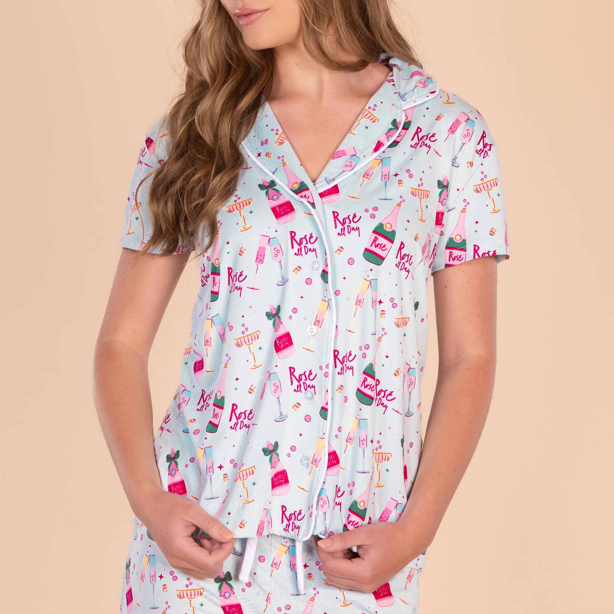 Rosé All Day Pajama Top | Blue Blush Wine PJs For Women