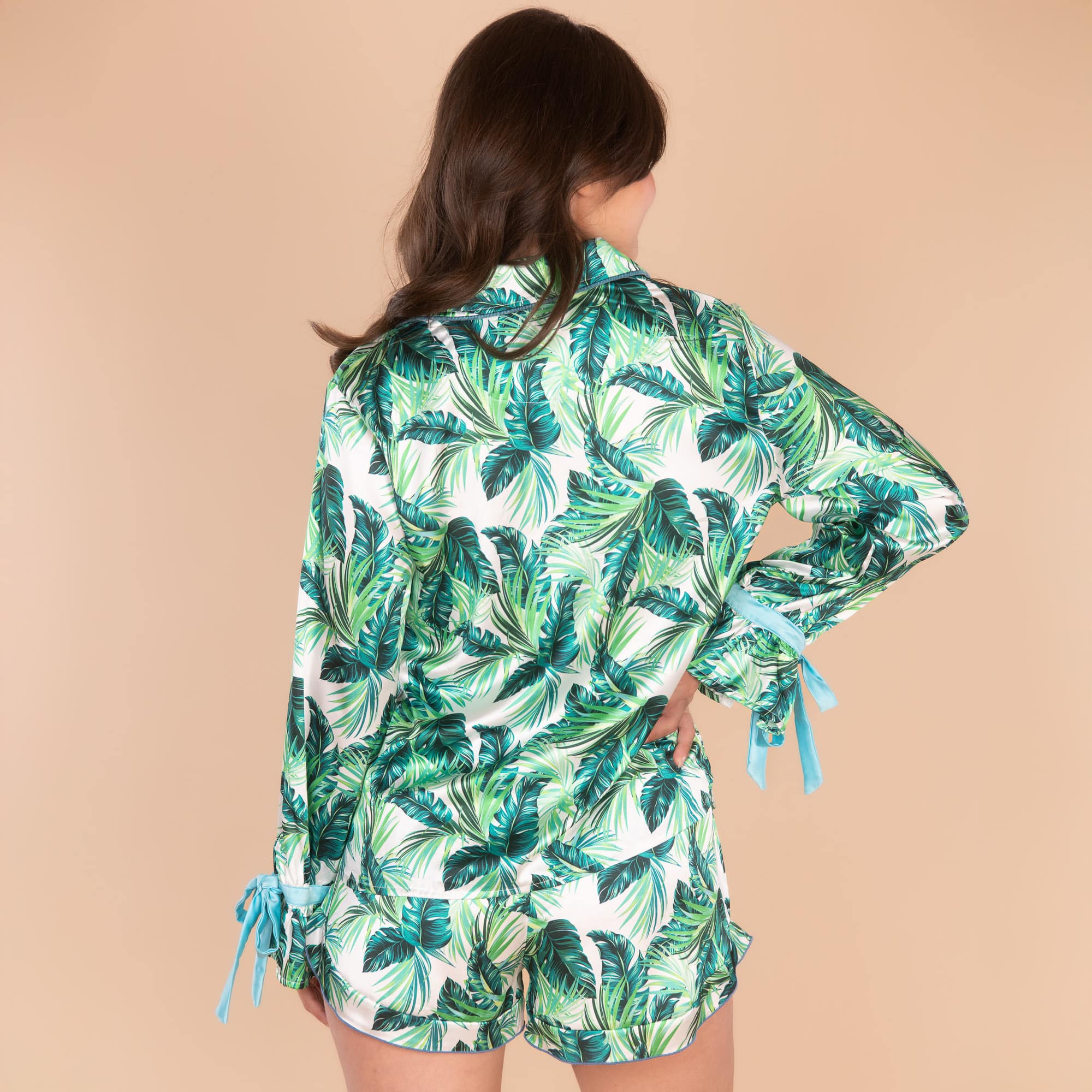 Royal Palm Satin Pajama Shorts | Silk Green Leaves PJ Bottom