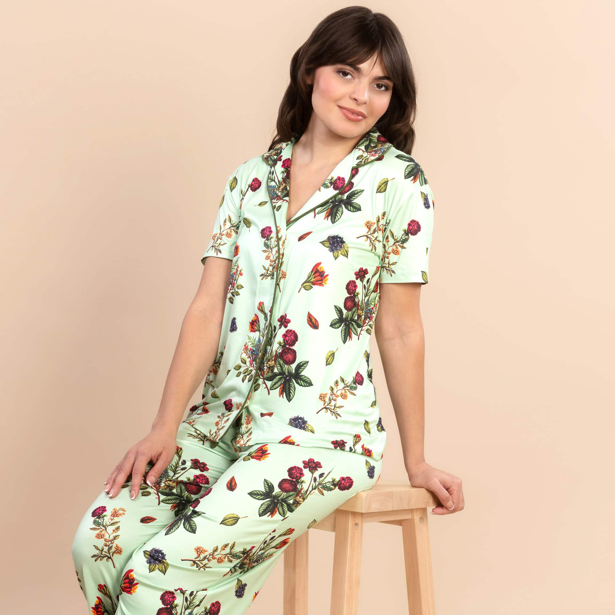 Secret Garden Pajama Top | Soft Green Floral PJs For Women