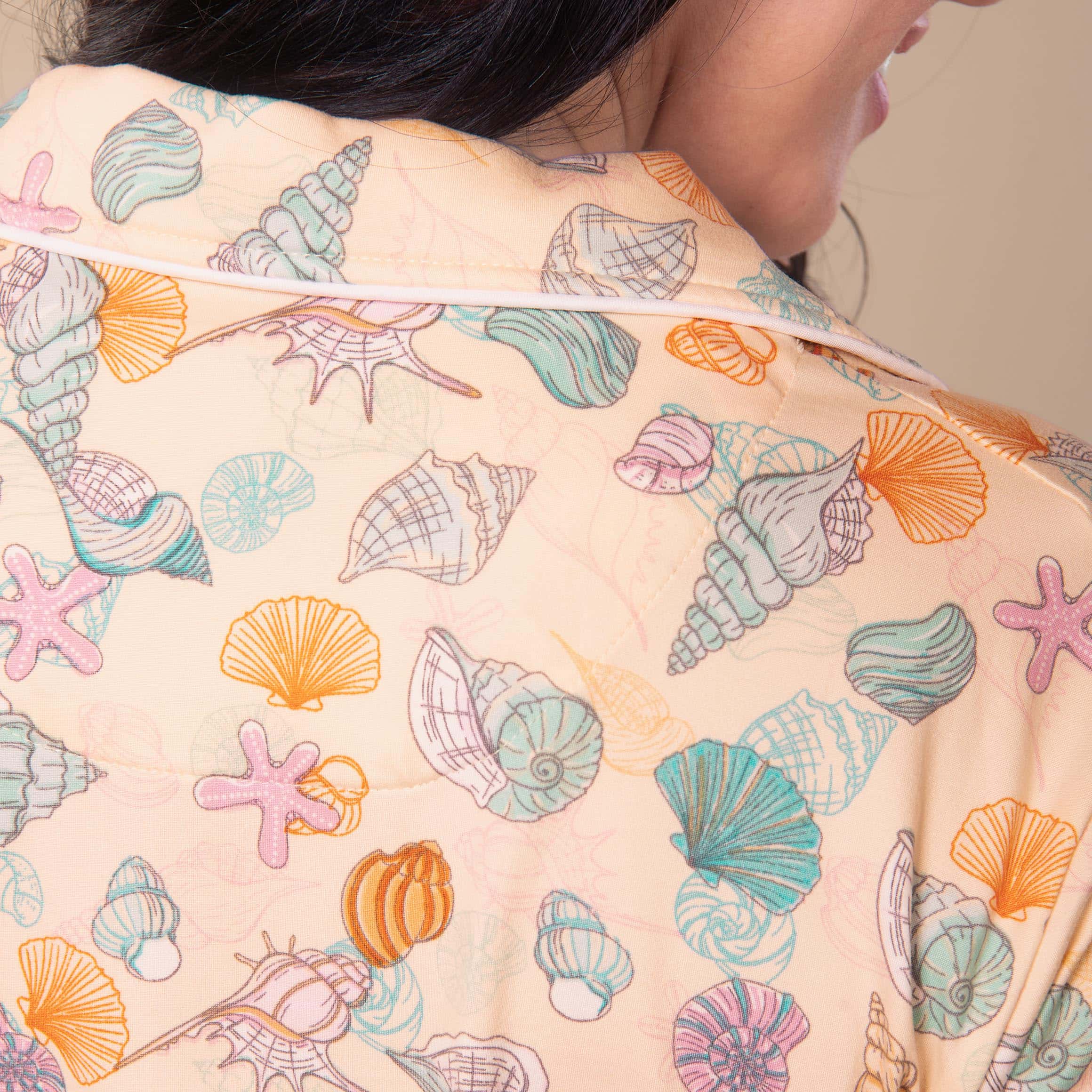 Shells In The Sand Pajama Top | Tan Coastal Beach PJs