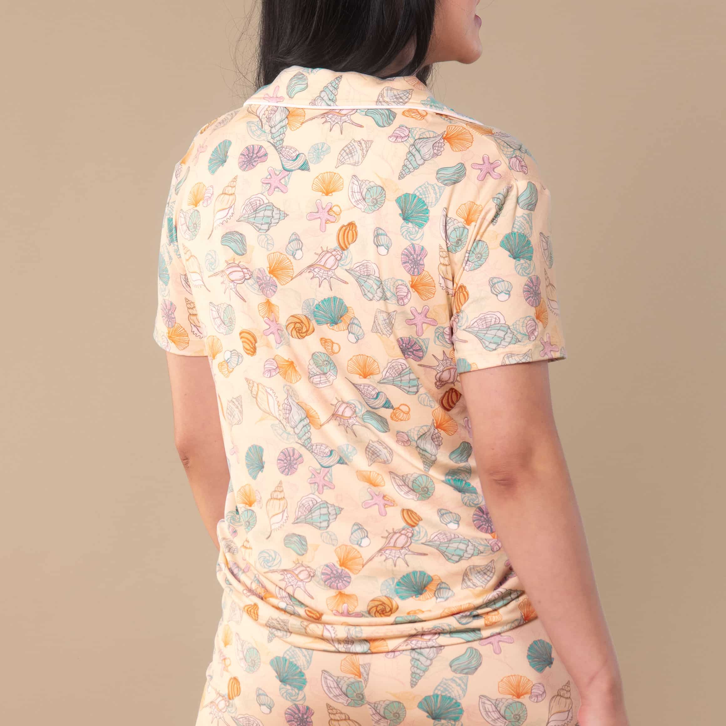 Shells In The Sand Pajama Top | Tan Coastal Beach PJs