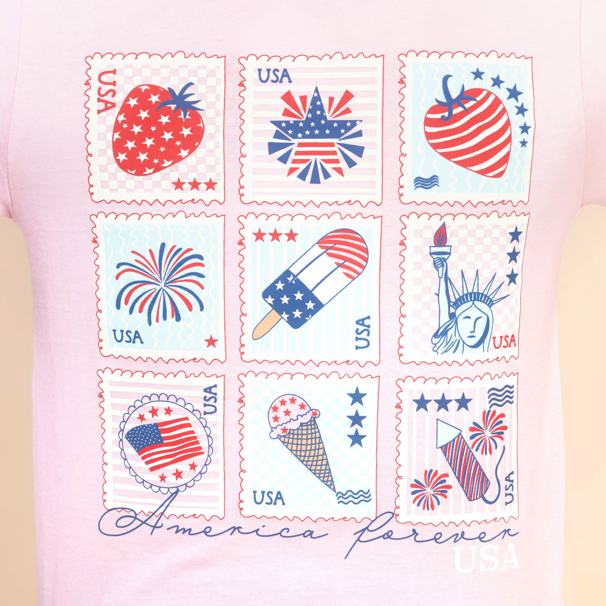 American Stamps | Women's Pink Short-Sleeve 4th of July Tee