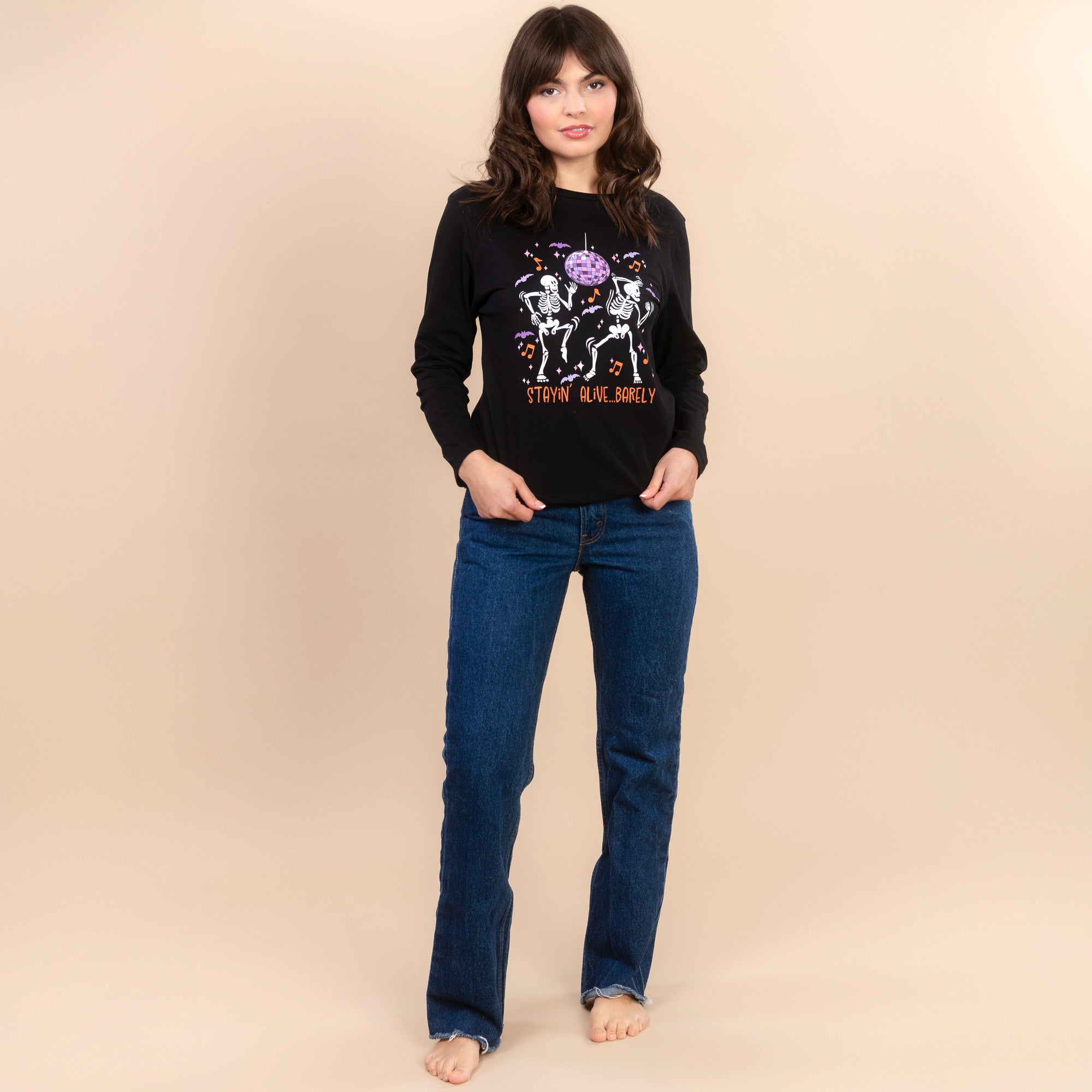 Stayin' Alive.. Barely | Women's Long-Sleeve Halloween Tee