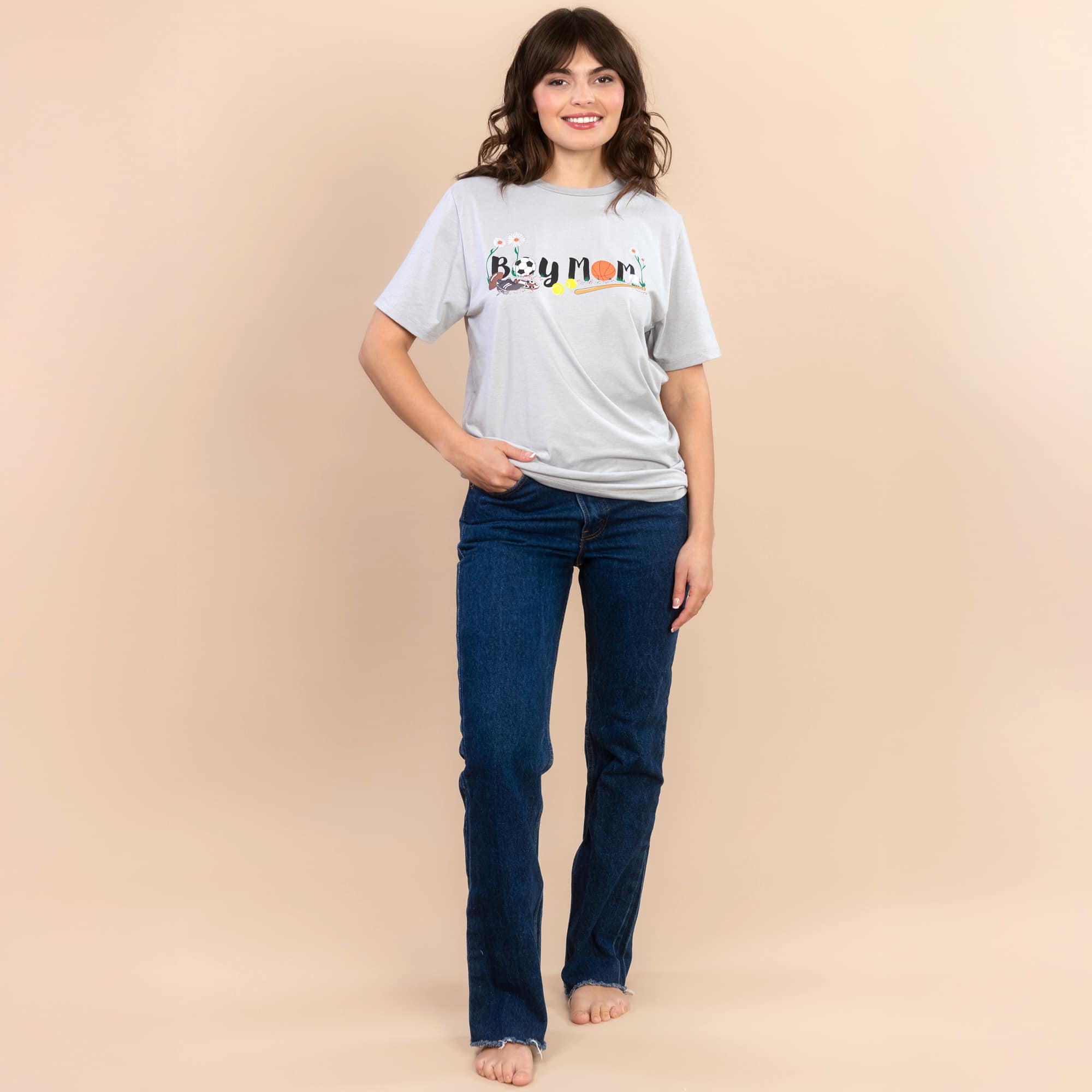 Boy Mom | Women's Grey Short-Sleeve Mother's Day Tee