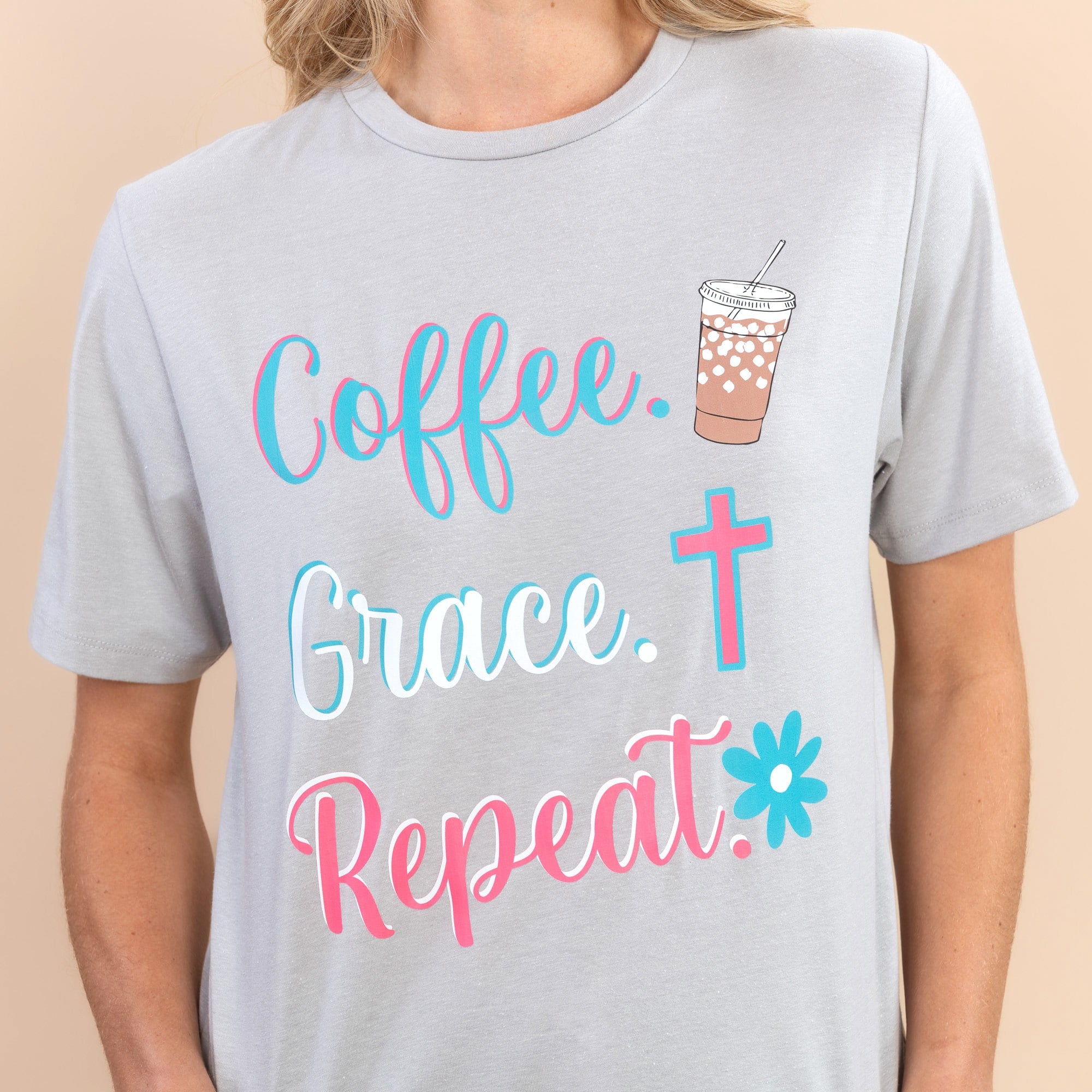 Coffee Grace Repeat | Women's Grey Short-Sleeve Easter Tee
