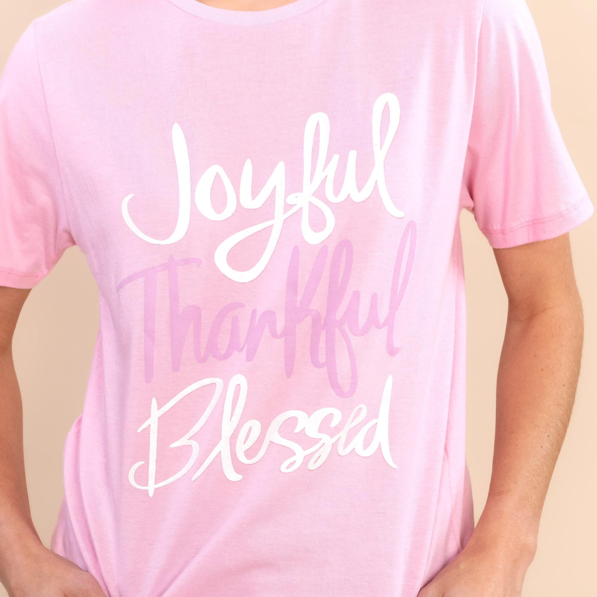 Joyful Thankful Blessed | Women's Pink Everyday Tee