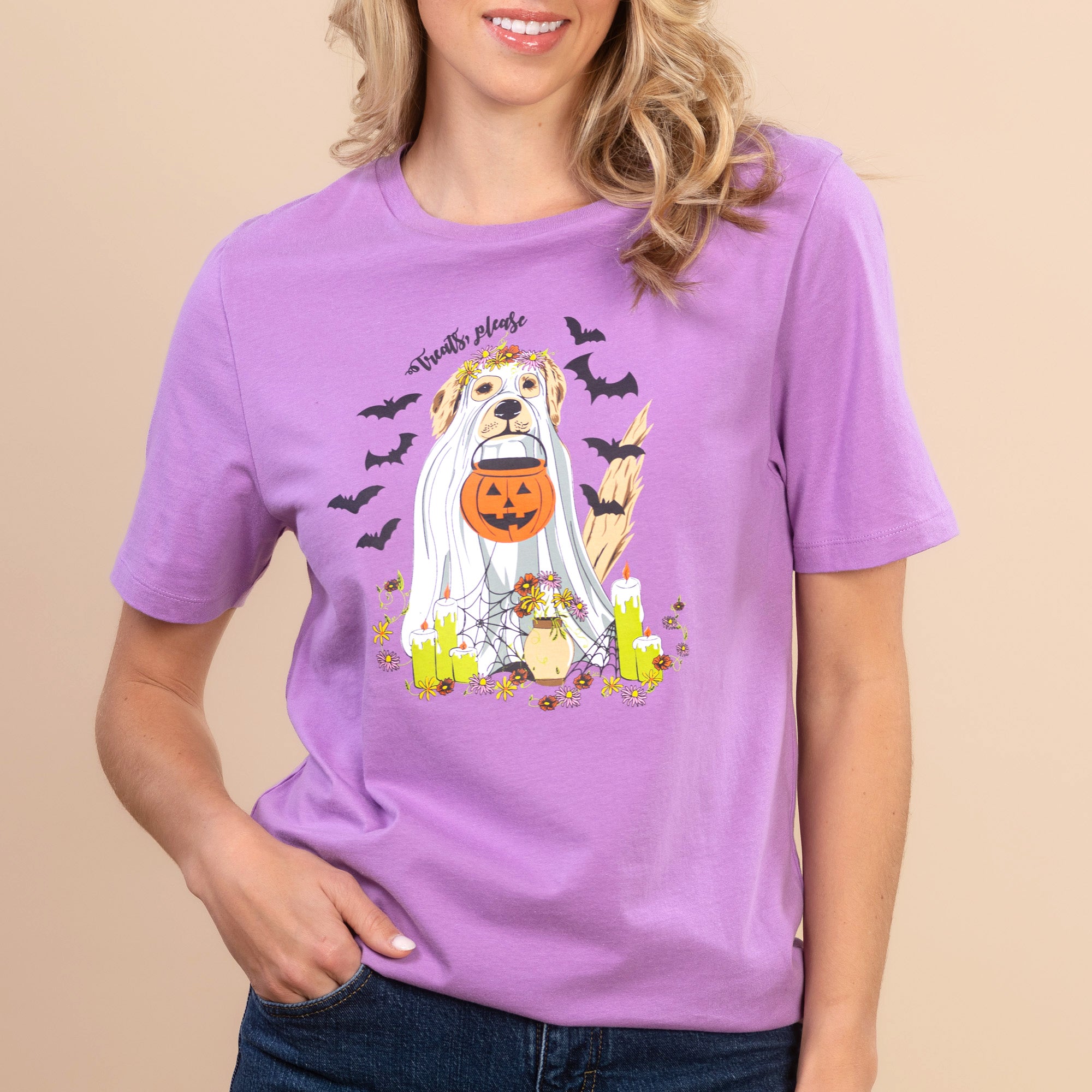 Treats Please | Women's Purple Short-Sleeve Halloween Tee