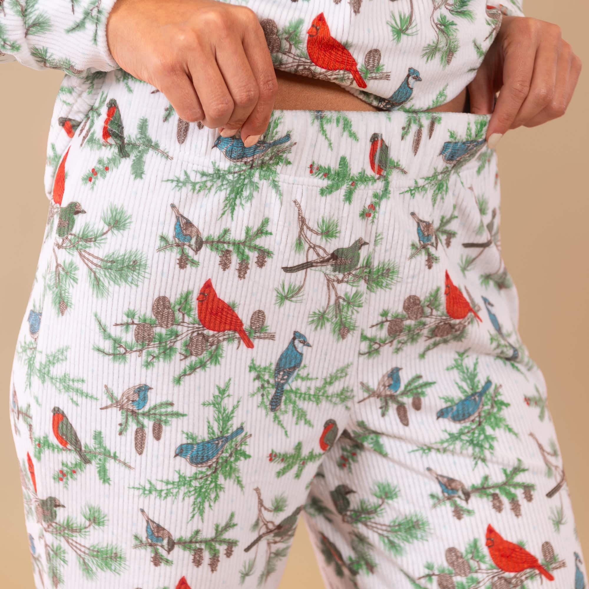 Winter Birds Pajama Pants | Cardinal and Blue Jay PJ Bottoms