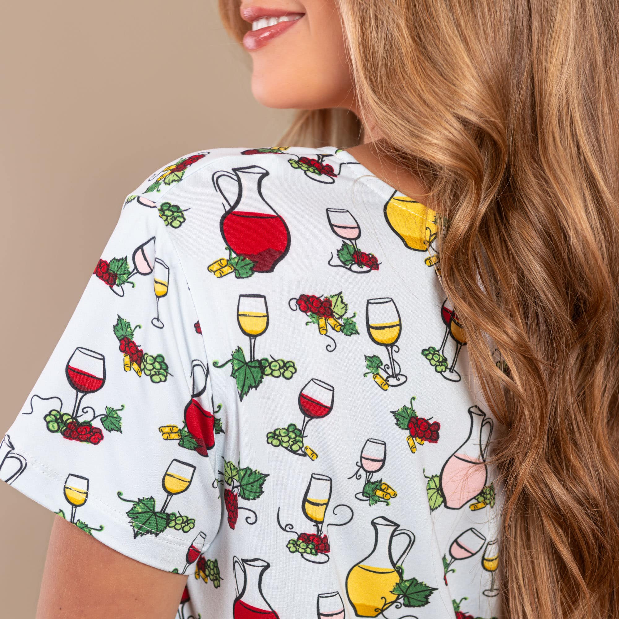 Wine Tasting Pajama Top | Blue Drinks PJs For Women