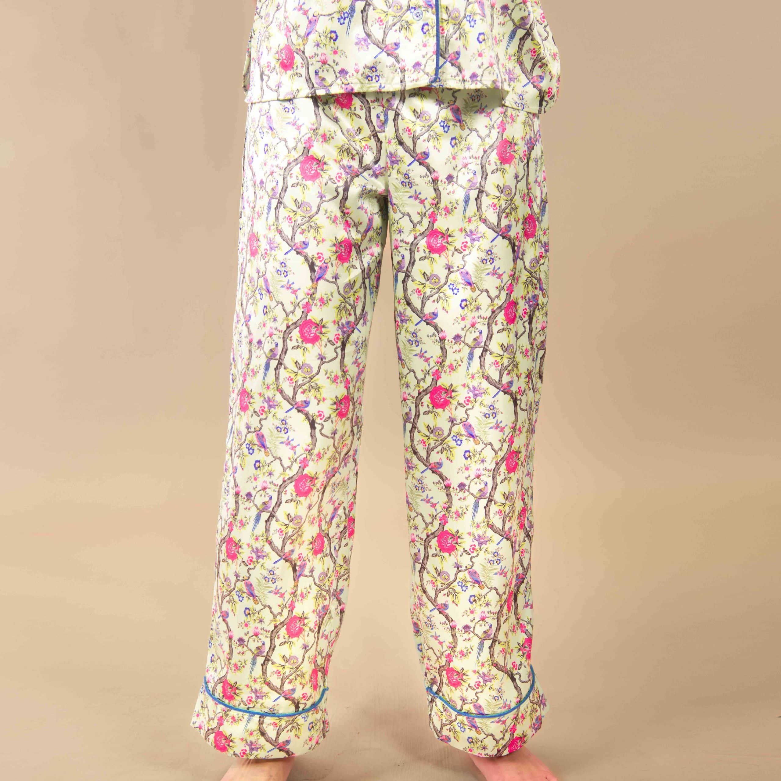 Peacock Silky Satin Pajama Pants | Green Silk PJ Bottoms