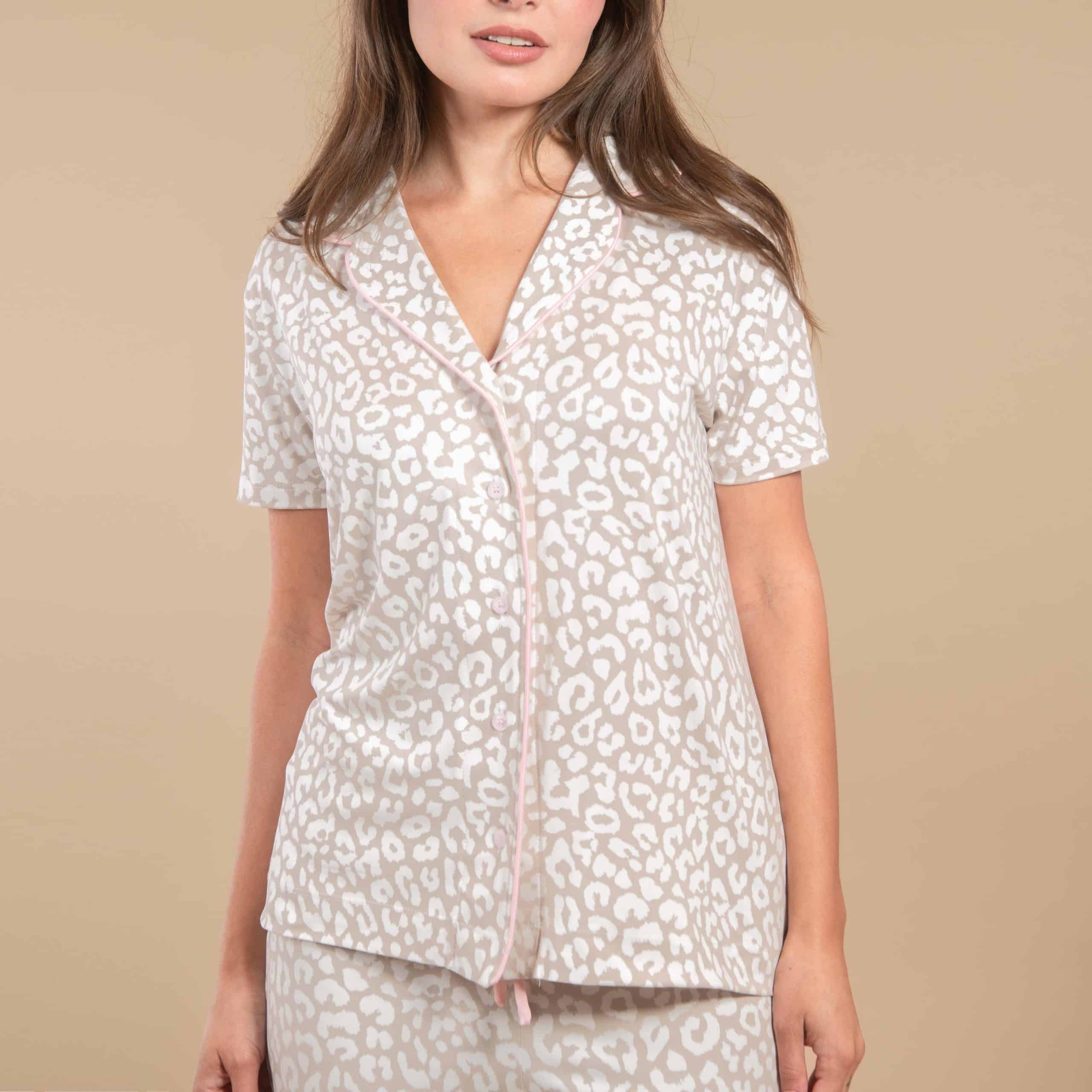 Taupe Leopard Pajama Top | Beige Animal PJs For Women