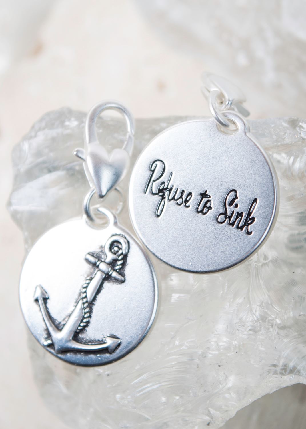 Silver 1-Tone Medallion - Anchor "Be Strong"