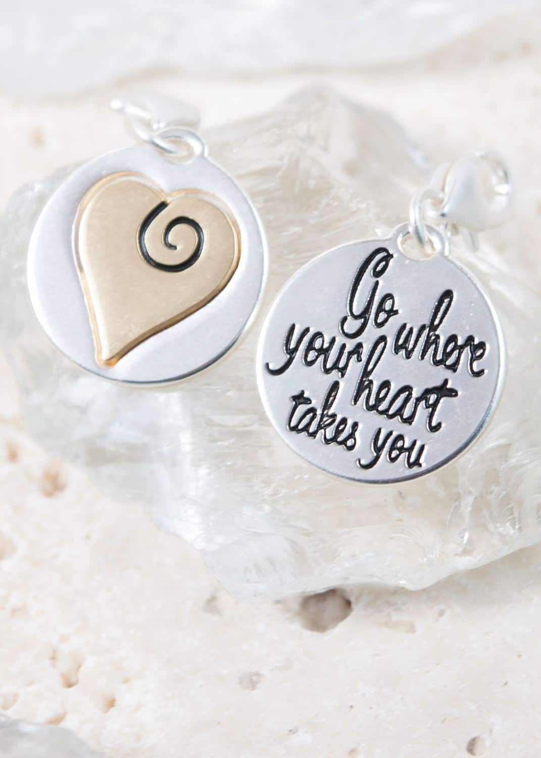 Silver 2-Tone Medallion - Swirl Heart "Believe"