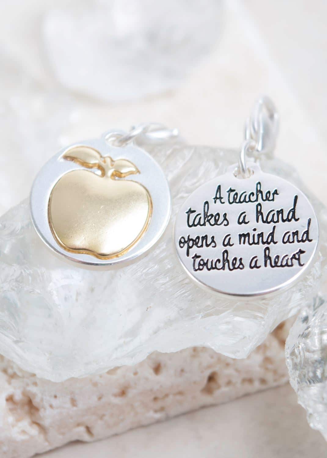 Silver 2-Tone Medallion - Apple "Celebrate Teachers"