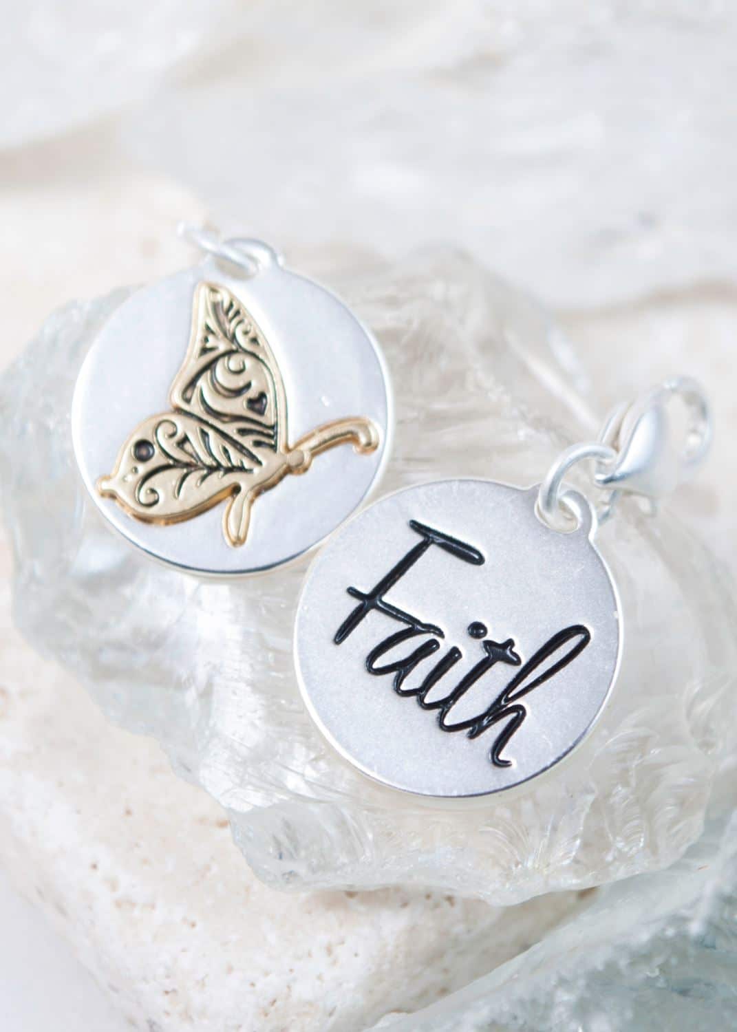 Silver 2-Tone Medallion - Butterfly "Faith"
