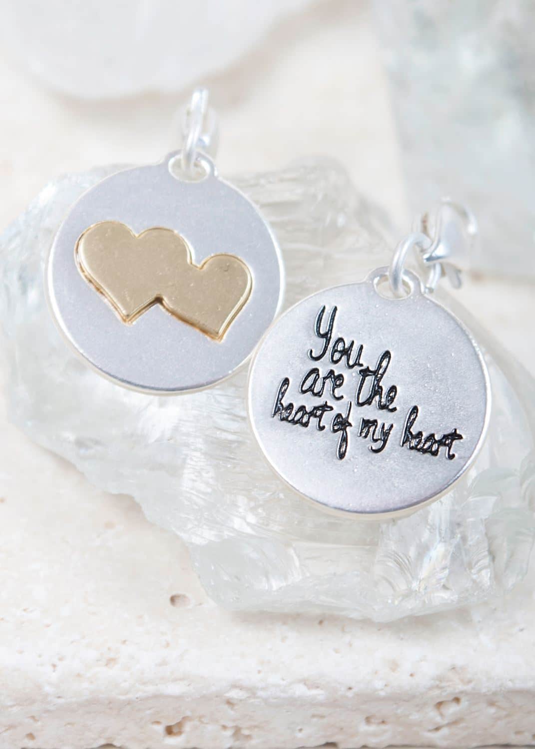 Silver 2-Tone Medallion - Two Hearts "Forever Love"