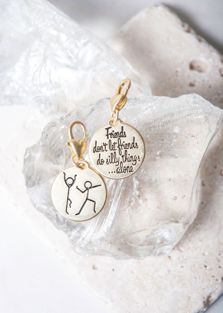 Gold 1-Tone Medallion - Stick Figures "Friendship"