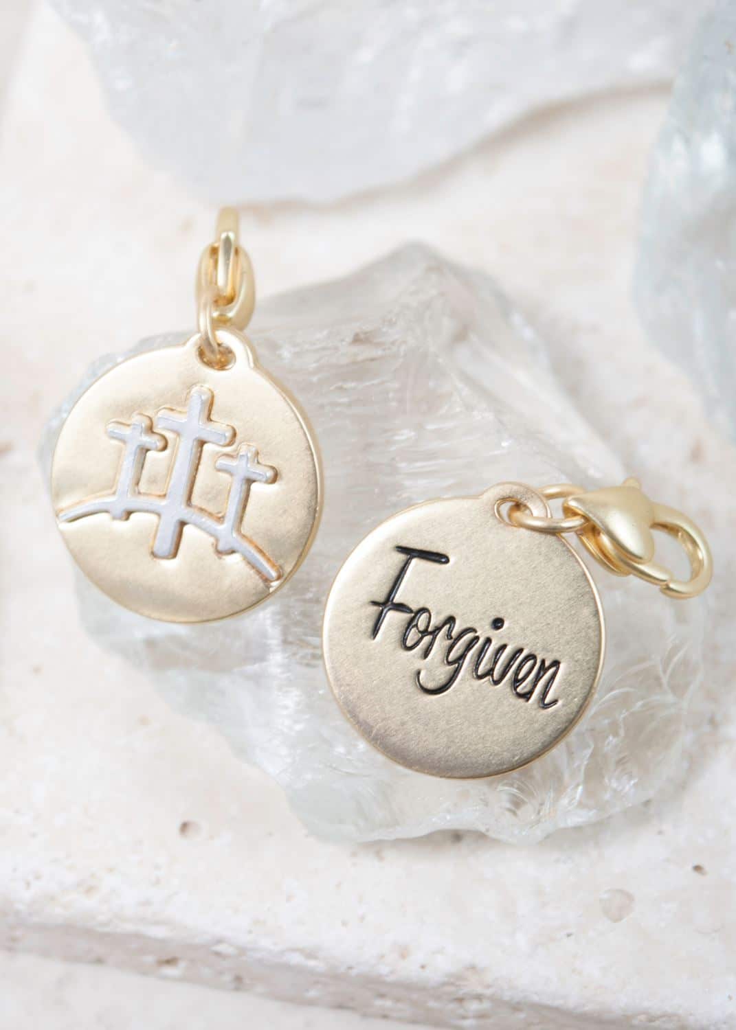 Gold 2-Tone Medallion - Three Crosses "Live Free"